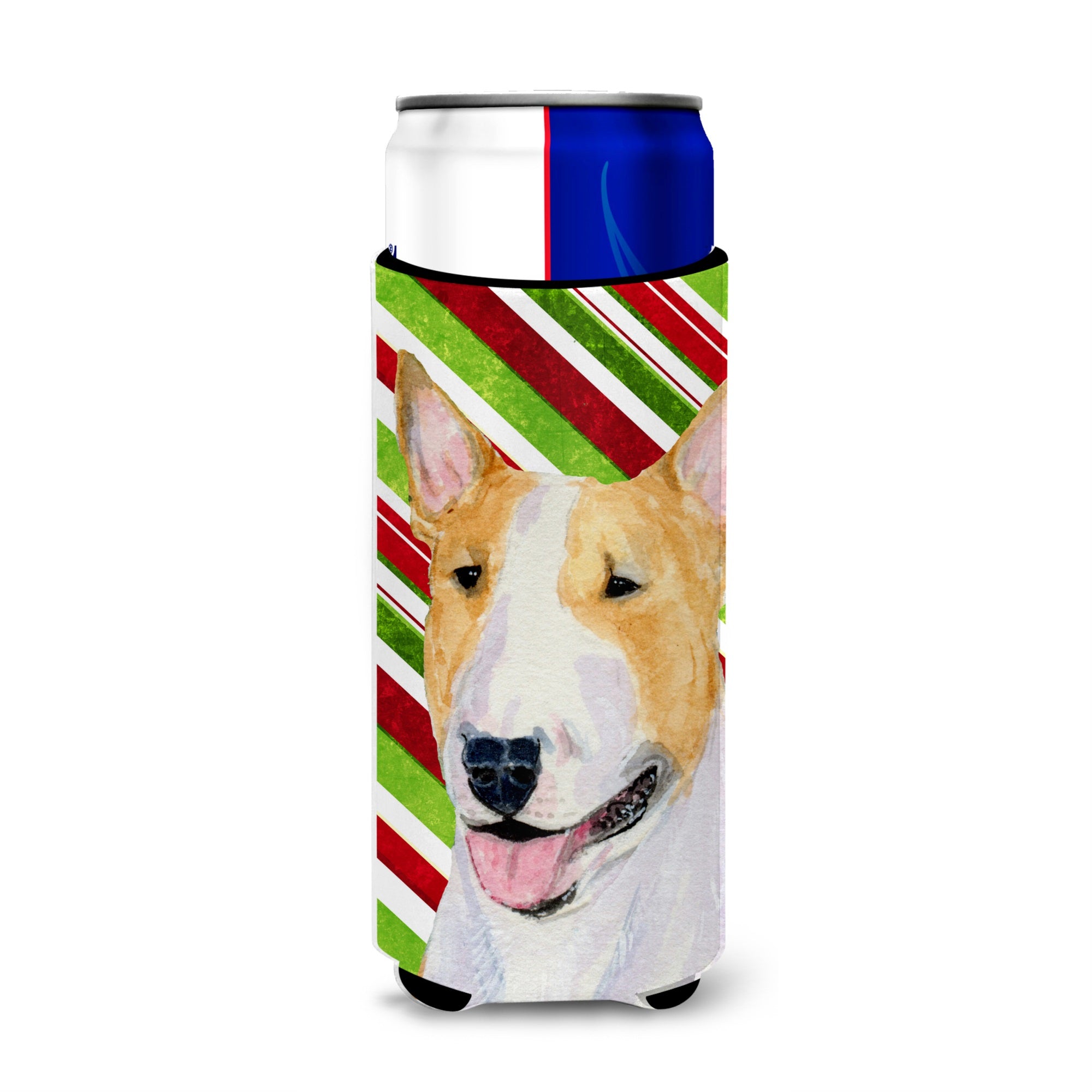 Bull Terrier Candy Cane Holiday Christmas Ultra Hugger For Slim Cans