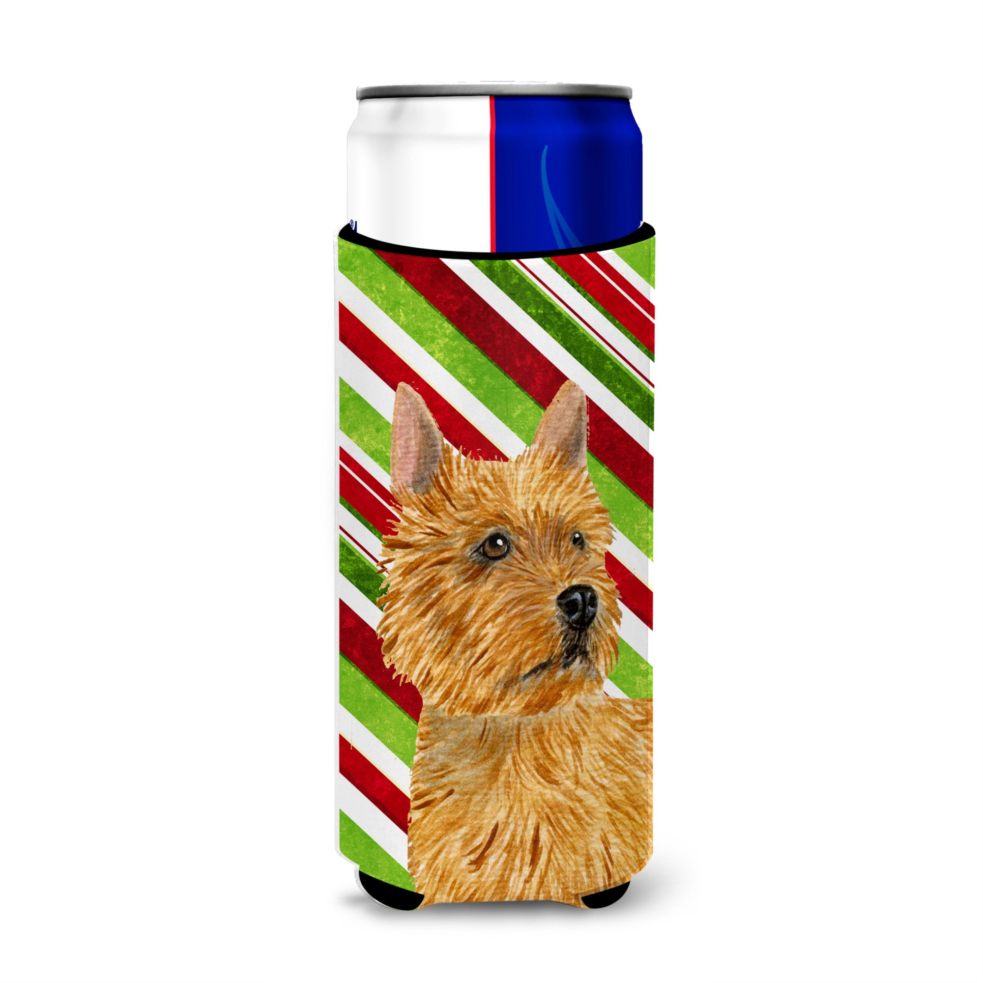 Norwich Terrier Candy Cane Holiday Christmas Ultra Hugger For Slim Cans