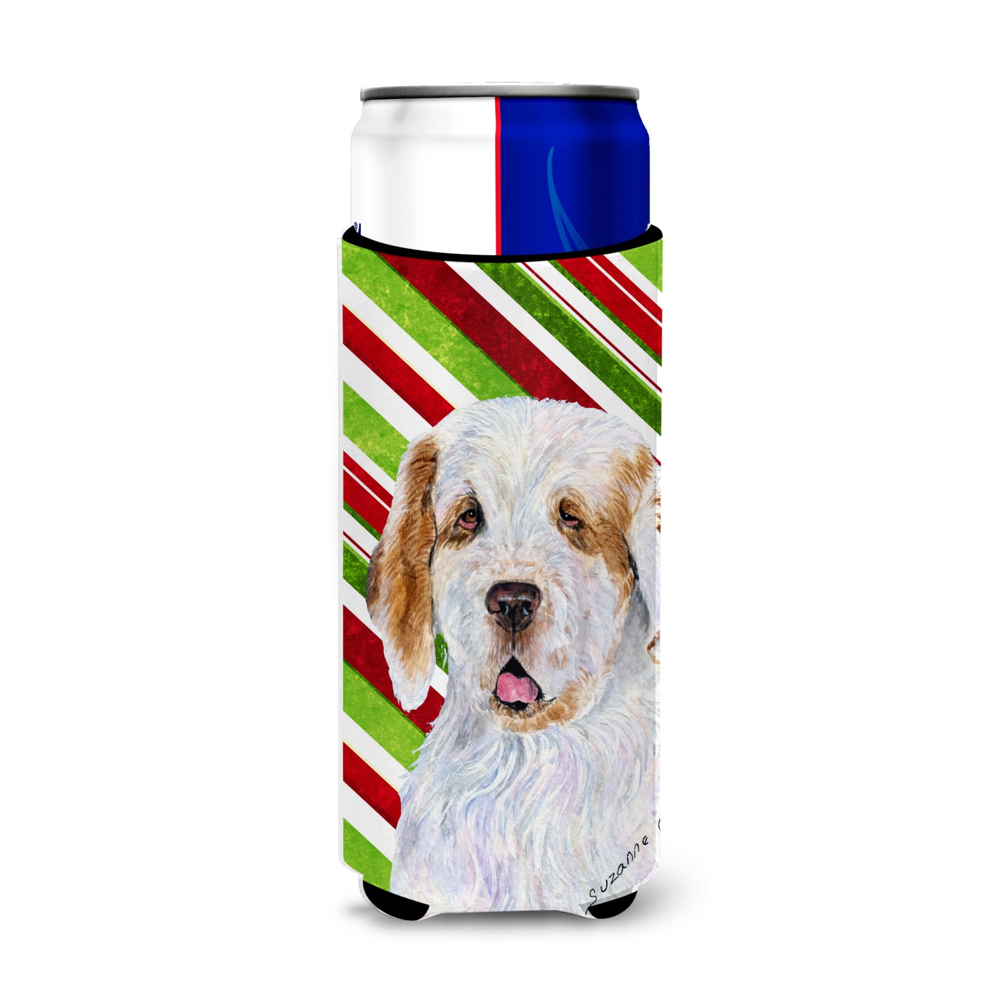 Clumber Spaniel Candy Cane Holiday Christmas Ultra Hugger For Slim Cans