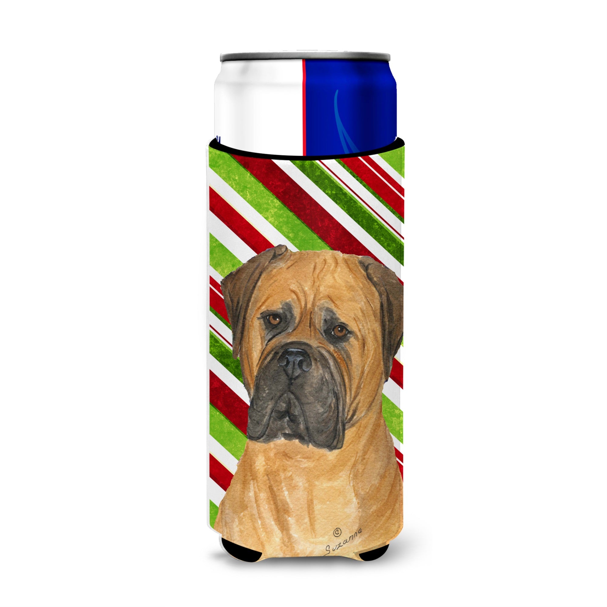 Bullmastiff Candy Cane Holiday Christmas Ultra Hugger For Slim Cans
