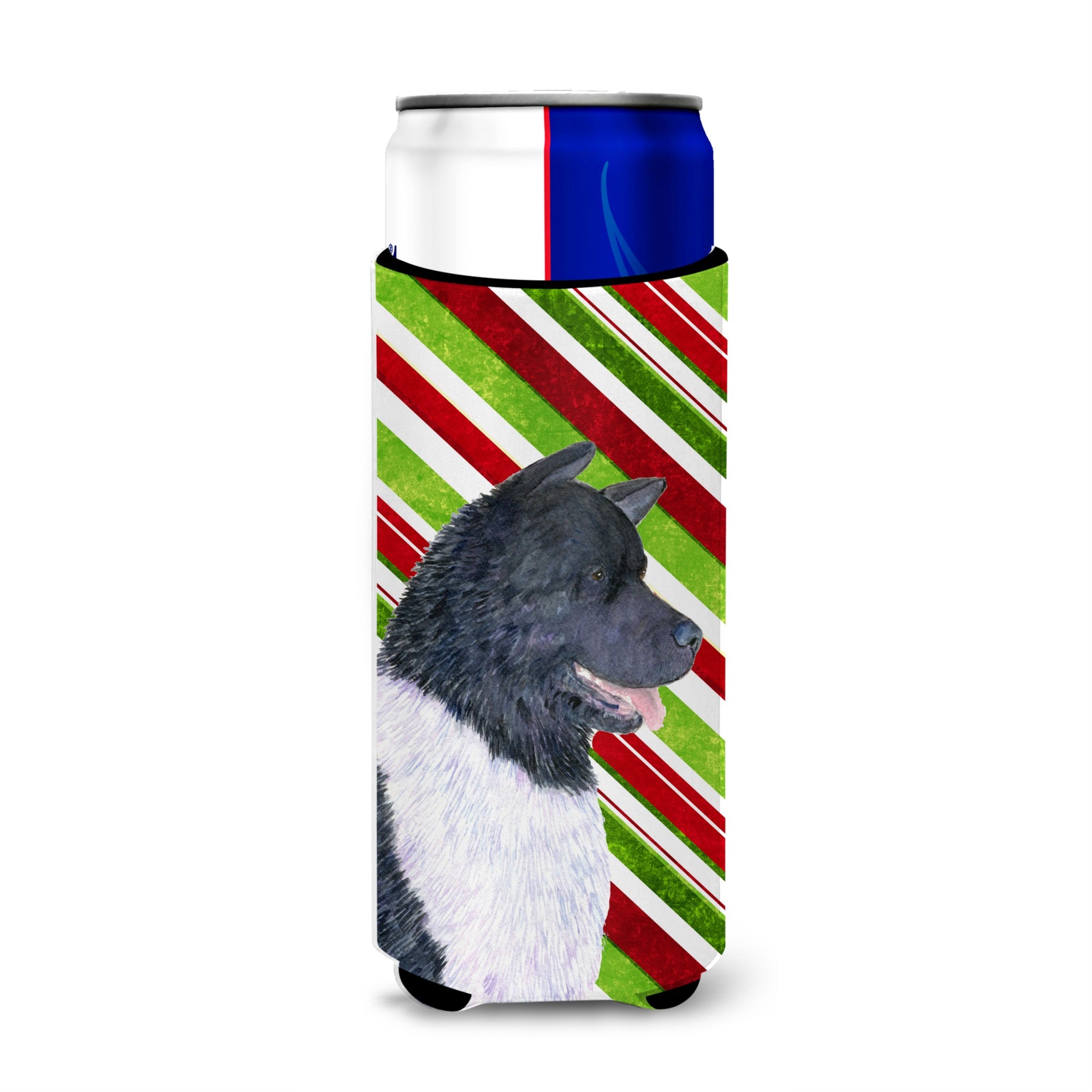 Akita Candy Cane Holiday Christmas Ultra Hugger For Slim Cans