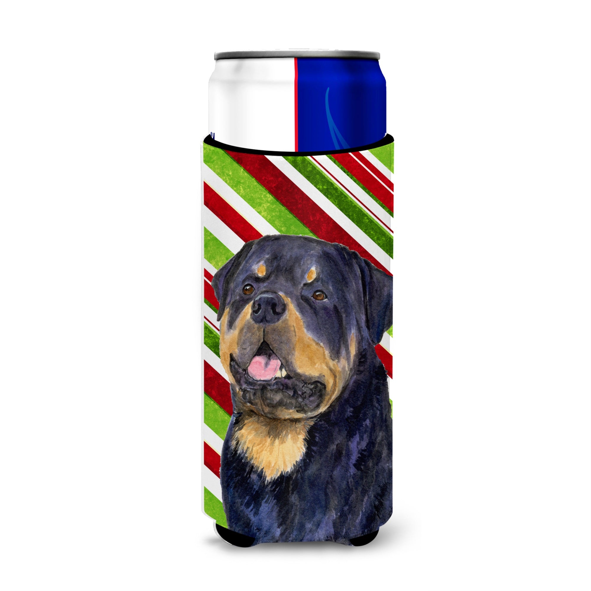 Rottweiler Candy Cane Holiday Christmas Ultra Hugger For Slim Cans