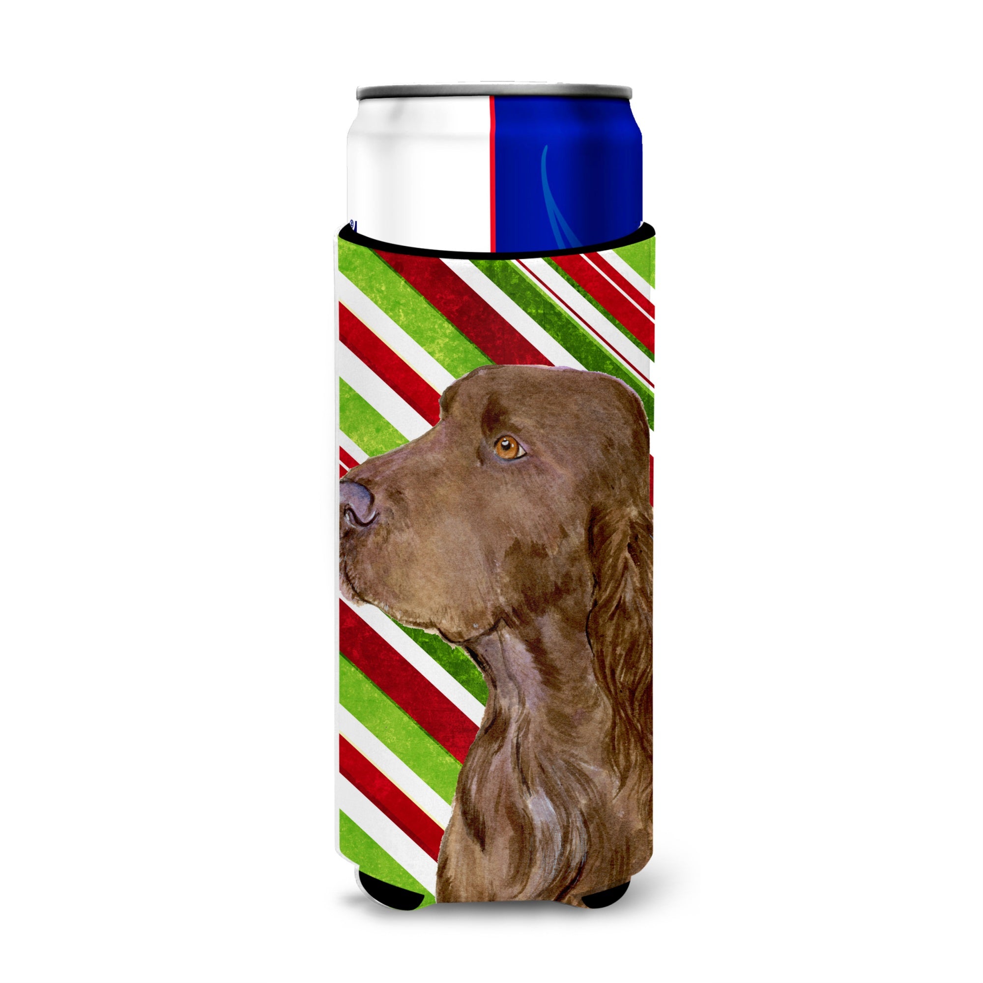 Field Spaniel Candy Cane Holiday Christmas Ultra Hugger For Slim Cans