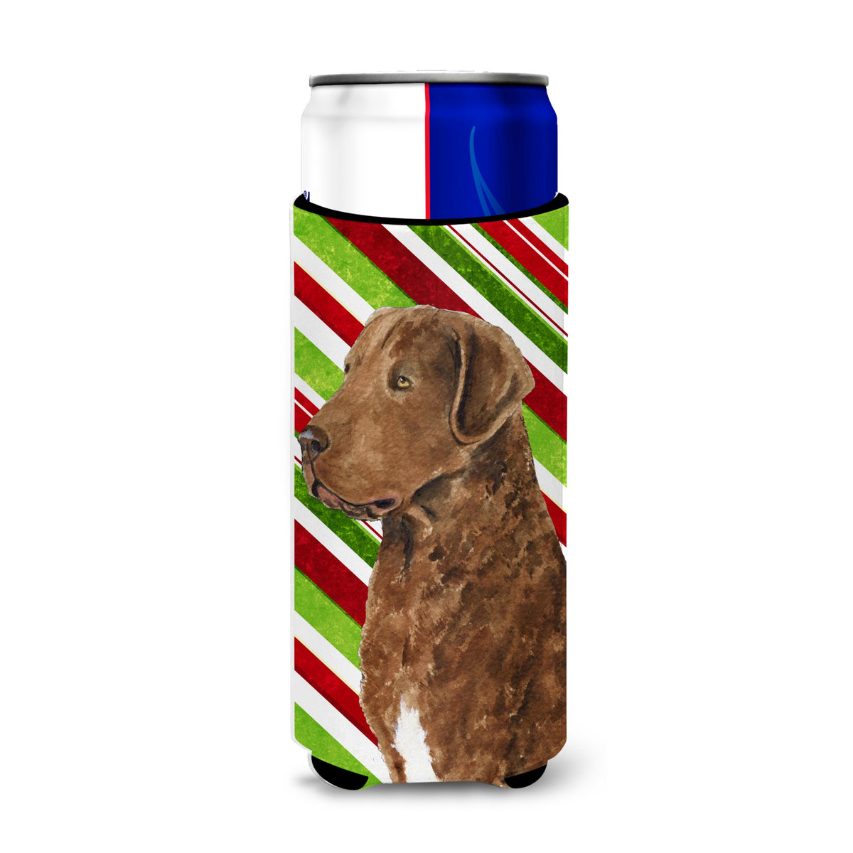 Chesapeake Bay Retriever Candy Cane Holiday Christmas Ultra Hugger For Slim Cans