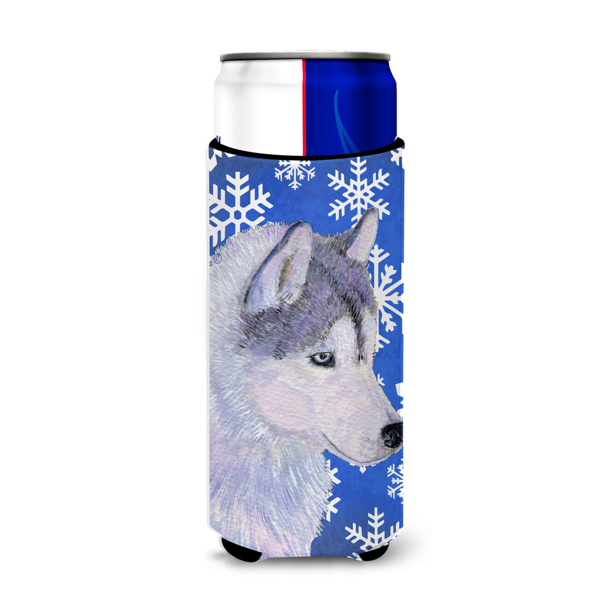 Siberian Husky Winter Snowflakes Holiday Ultra Hugger For Slim Cans