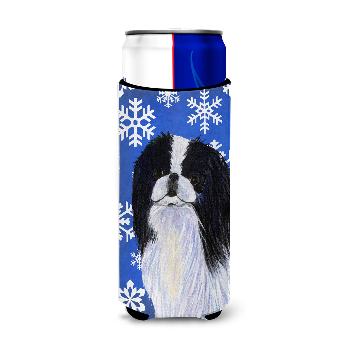 Japanese Chin Winter Snowflakes Holiday Ultra Hugger For Slim Cans