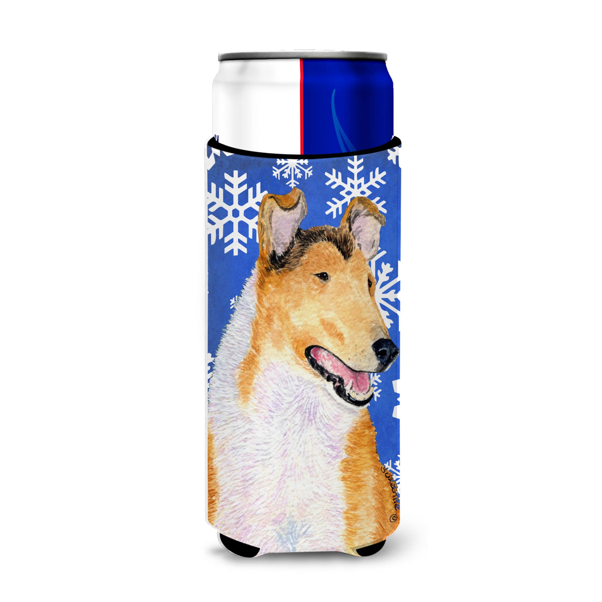 Collie Smooth Winter Snowflakes Holiday Ultra Hugger For Slim Cans