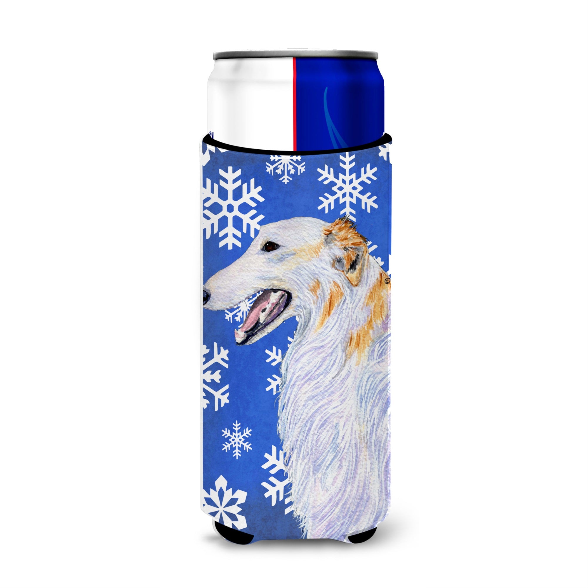 Borzoi Winter Snowflakes Holiday Ultra Hugger For Slim Cans