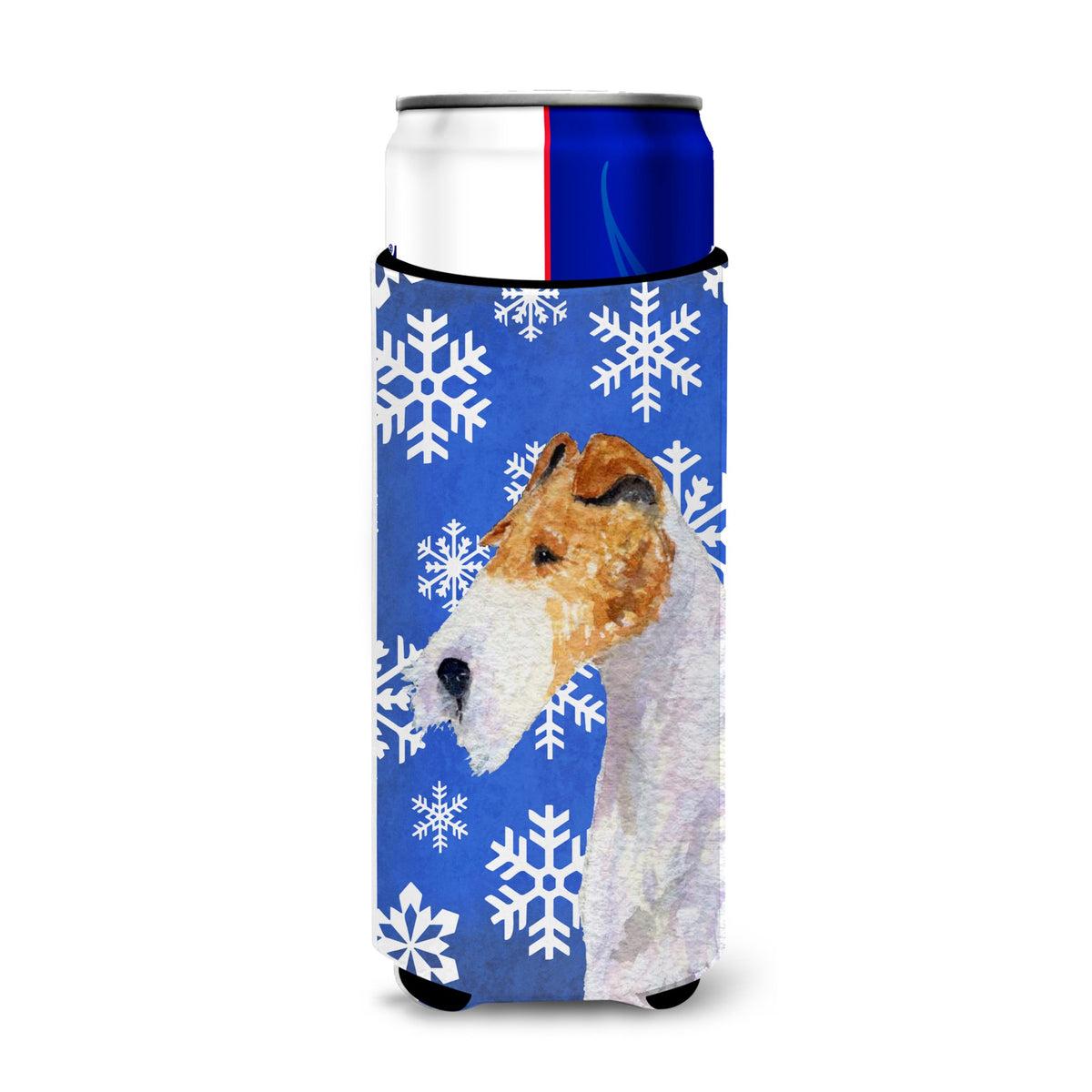 Fox Terrier Winter Snowflakes Holiday Ultra Hugger For Slim Cans