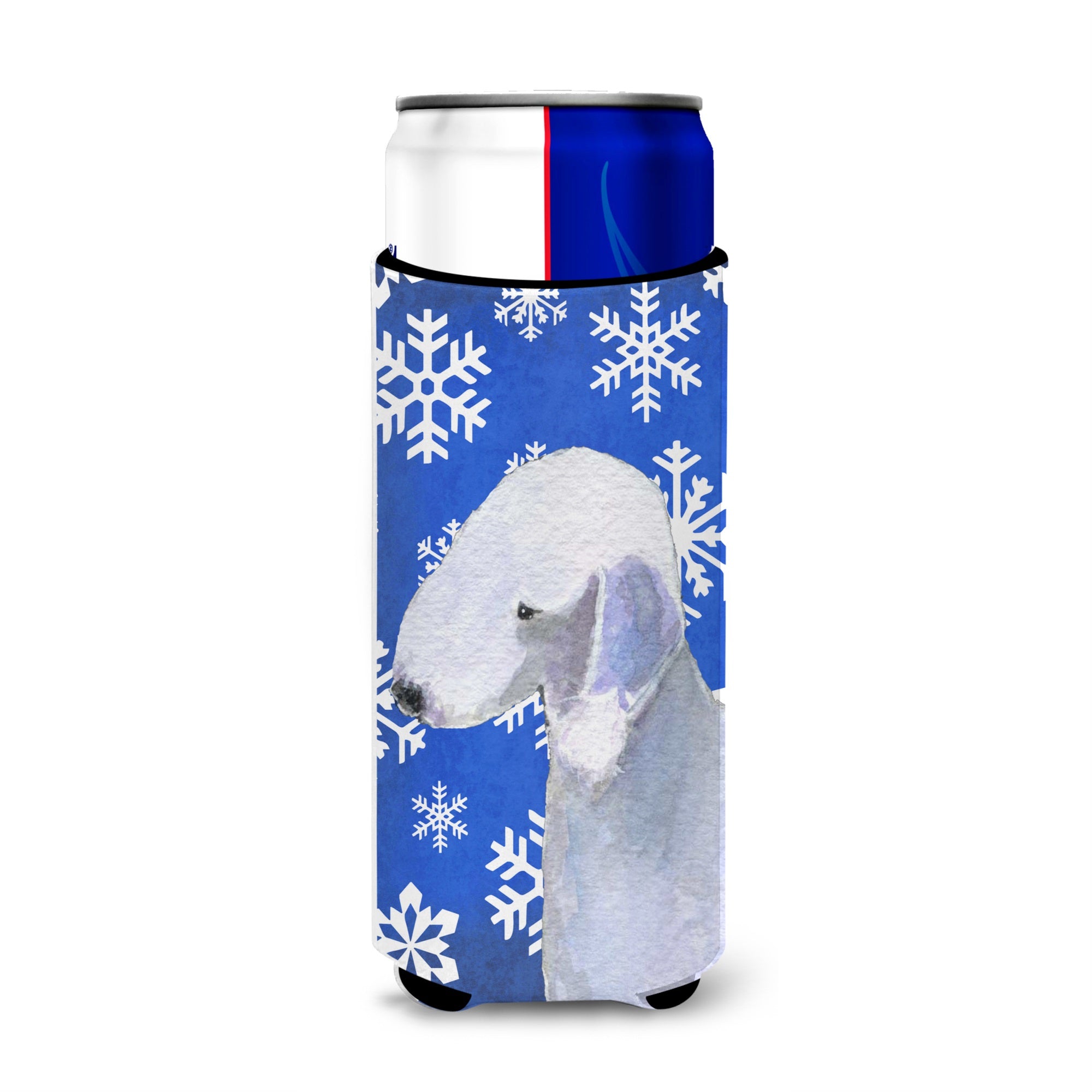 Bedlington Terrier Winter Snowflakes Holiday Ultra Hugger For Slim Cans