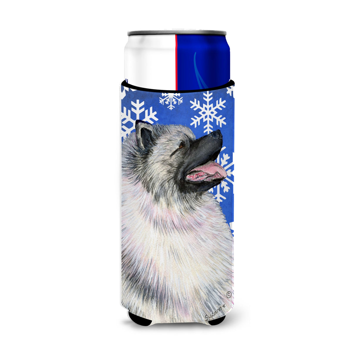 Keeshond Winter Snowflakes Holiday Ultra Hugger For Slim Cans