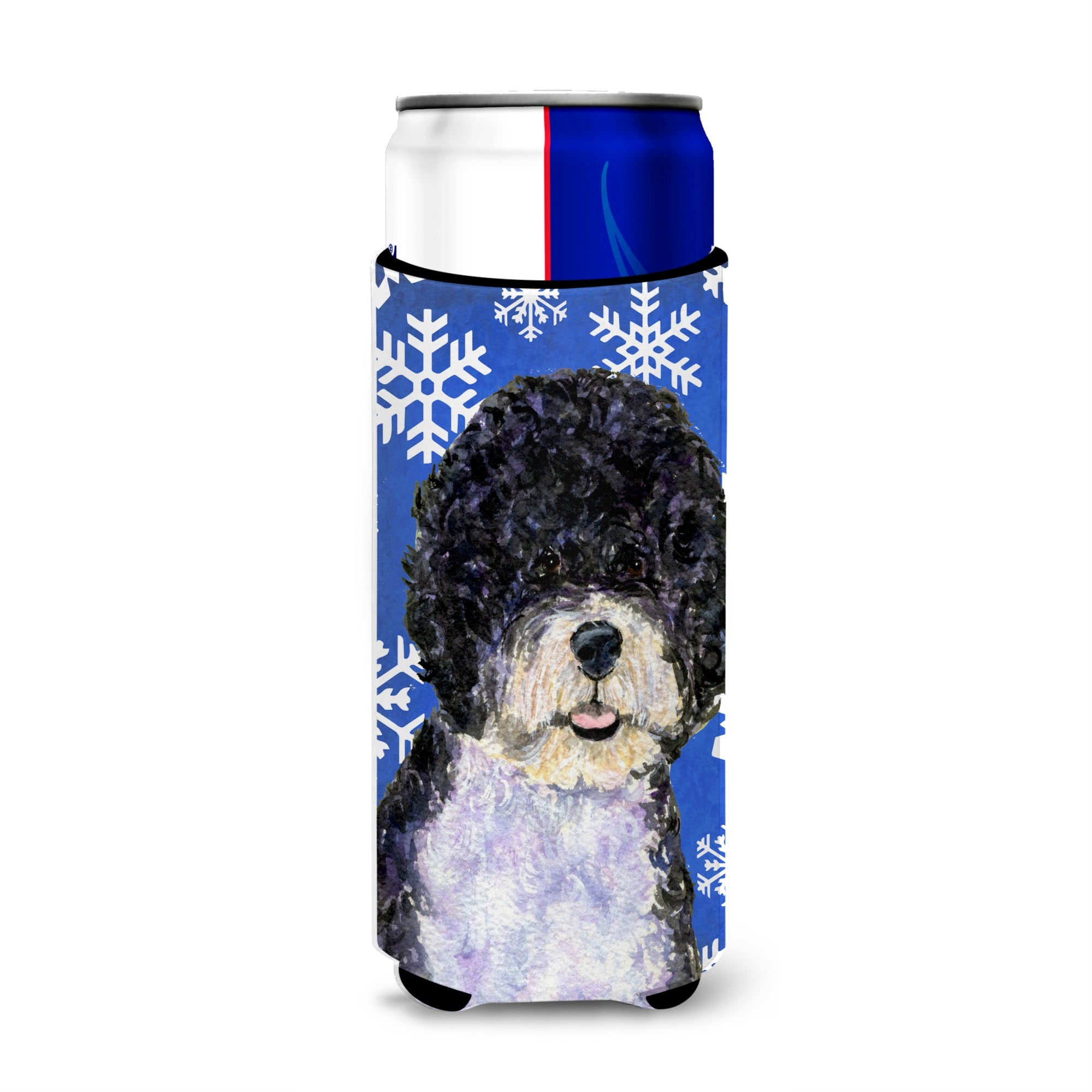 Portuguese Water Dog Winter Snowflakes Holiday Ultra Hugger For Slim Cans