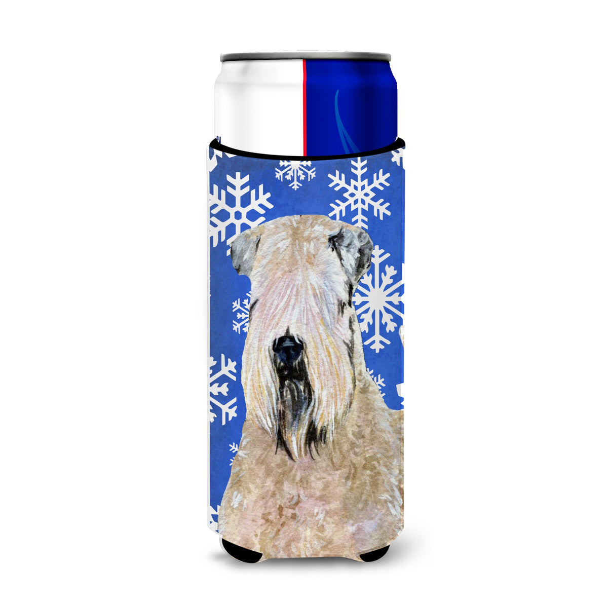 Wheaten Terrier Soft Coated Winter Snowflakes Holiday Ultra Hugger For Slim Cans