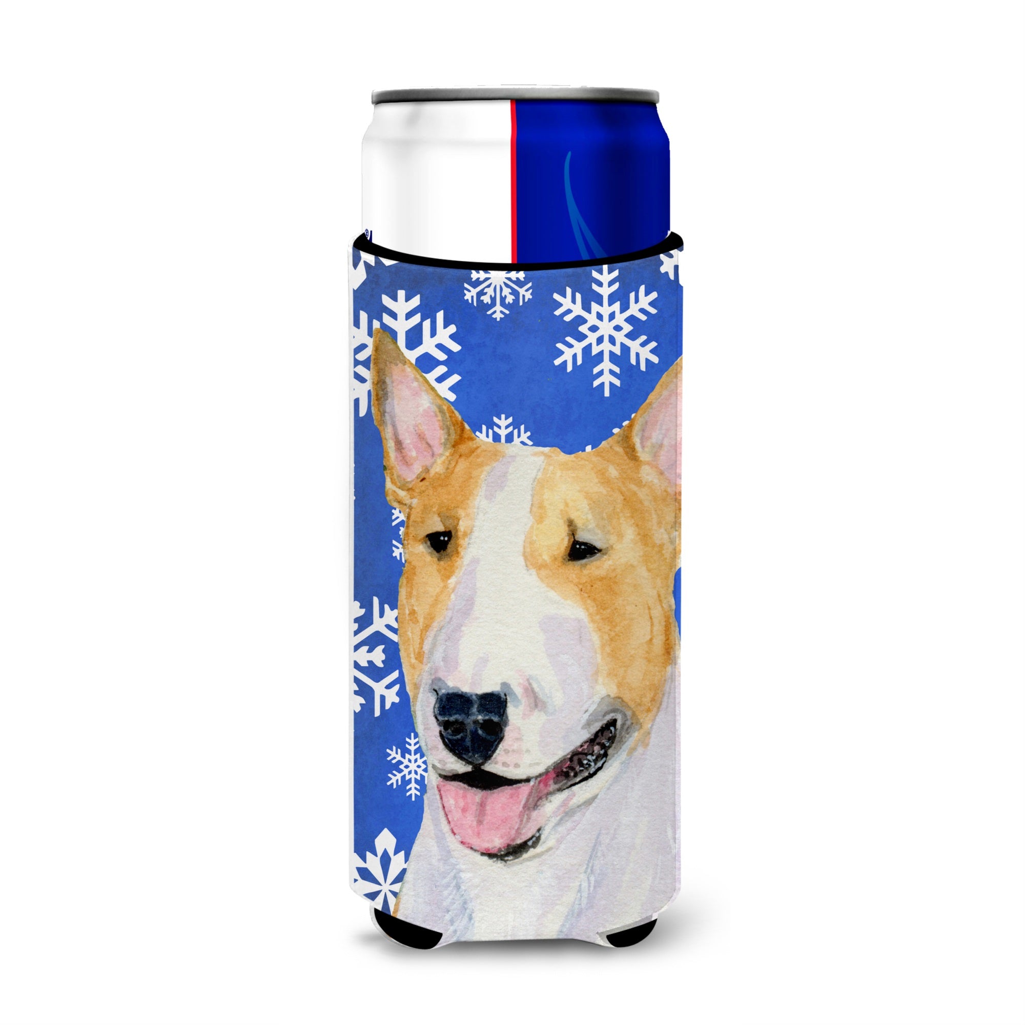 Bull Terrier Winter Snowflakes Holiday Ultra Hugger For Slim Cans