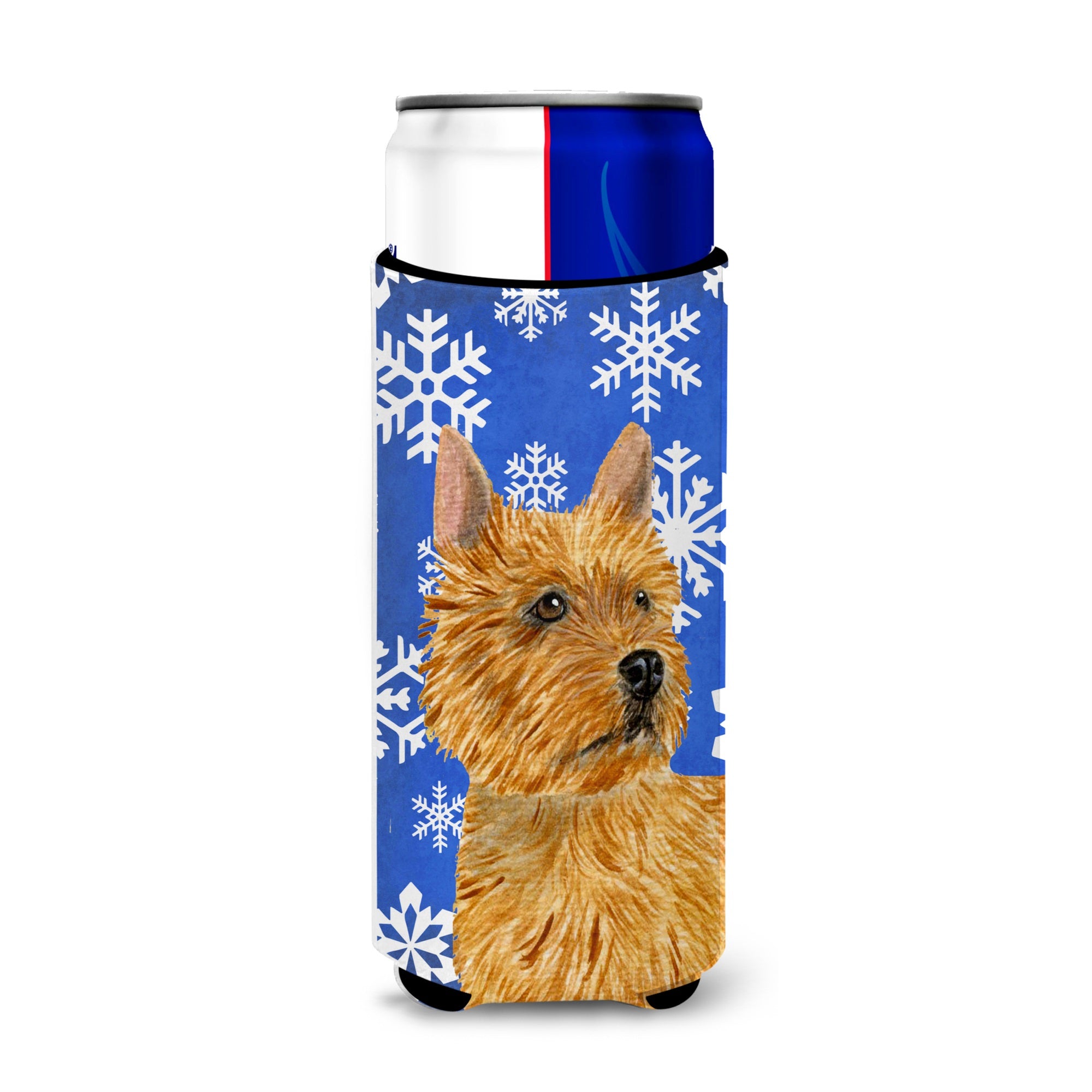 Norwich Terrier Winter Snowflakes Holiday Ultra Hugger For Slim Cans
