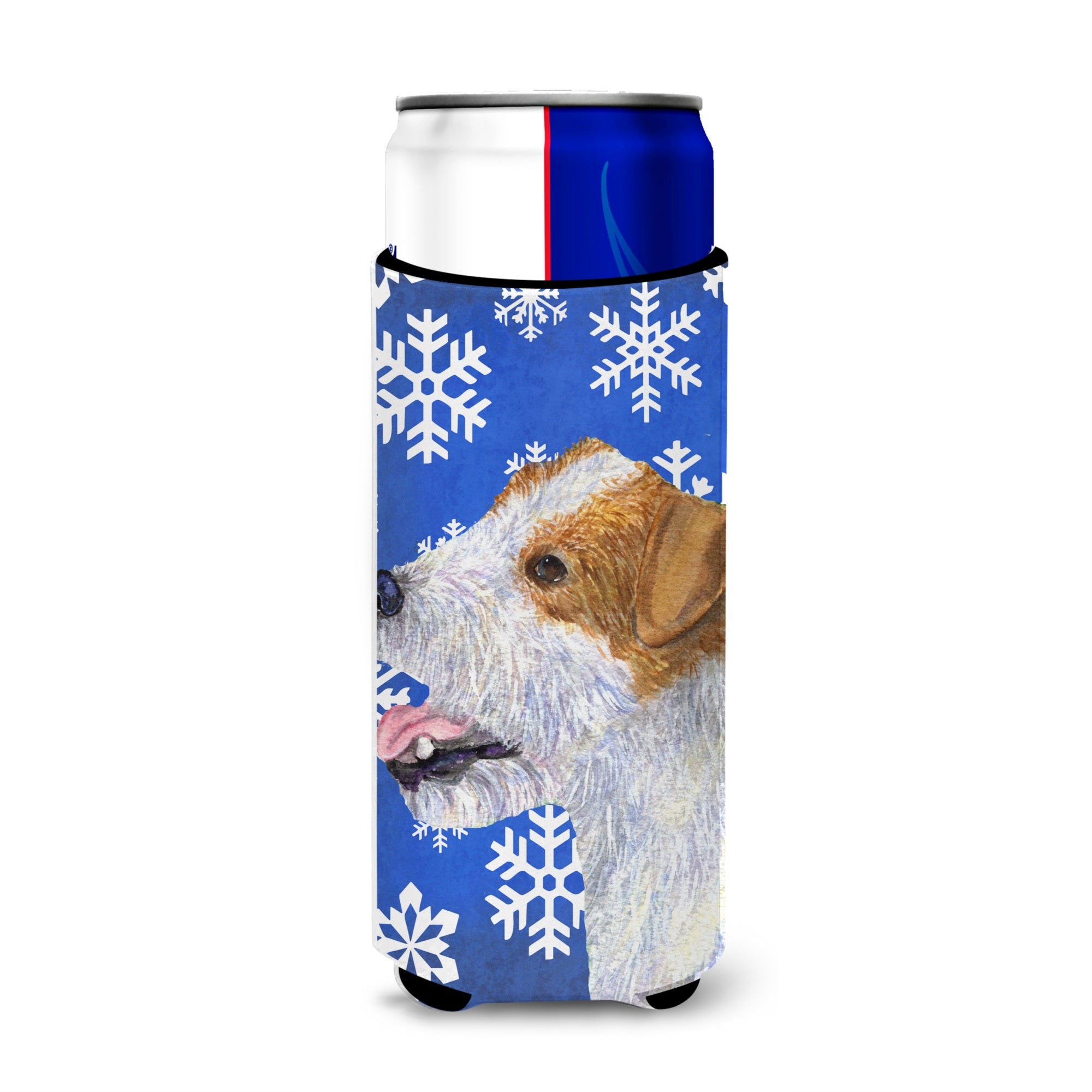 Jack Russell Terrier Winter Snowflakes Holiday Ultra Hugger For Slim Cans
