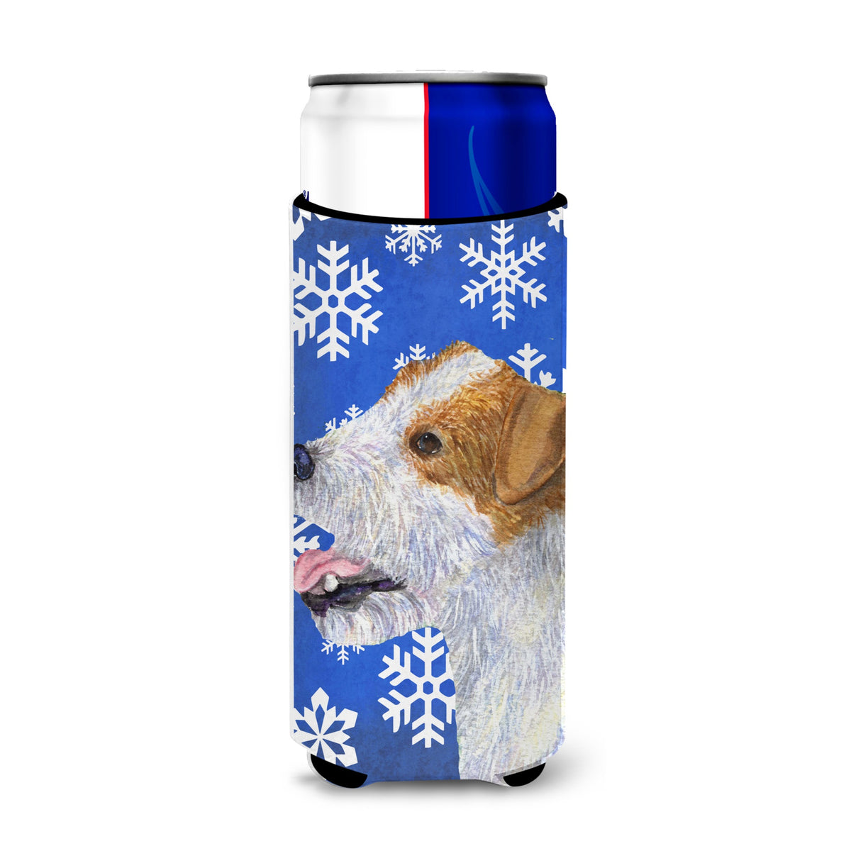 Jack Russell Terrier Winter Snowflakes Holiday Ultra Hugger For Slim Cans
