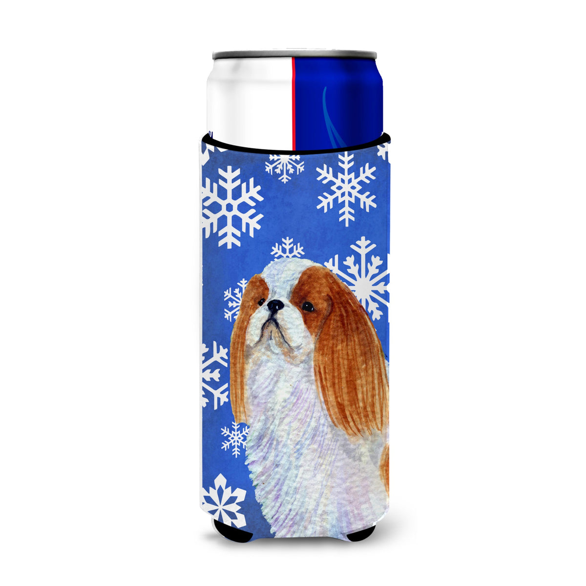 English Toy Spaniel Winter Snowflakes Holiday Ultra Hugger For Slim Cans