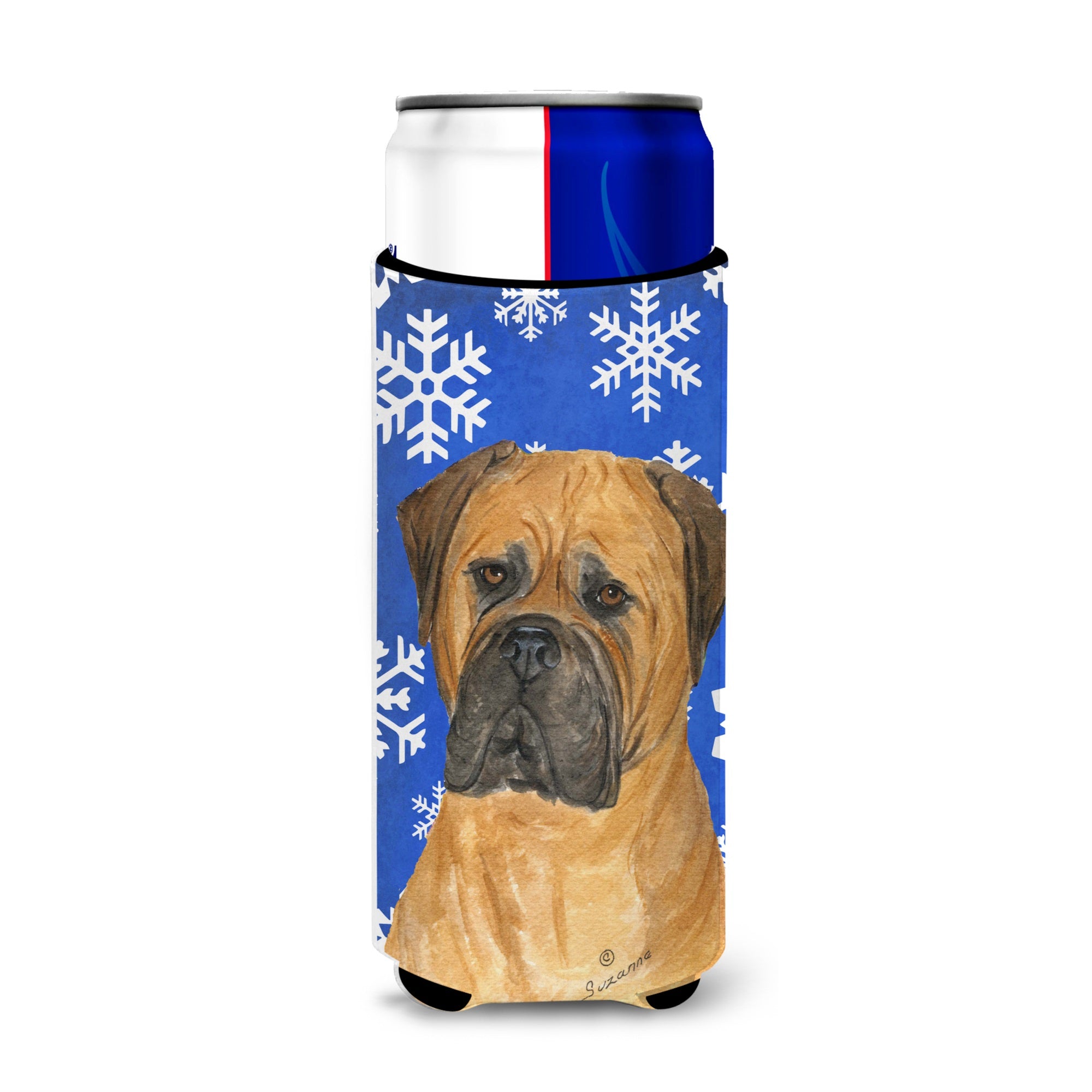 Bullmastiff Winter Snowflakes Holiday Ultra Hugger For Slim Cans