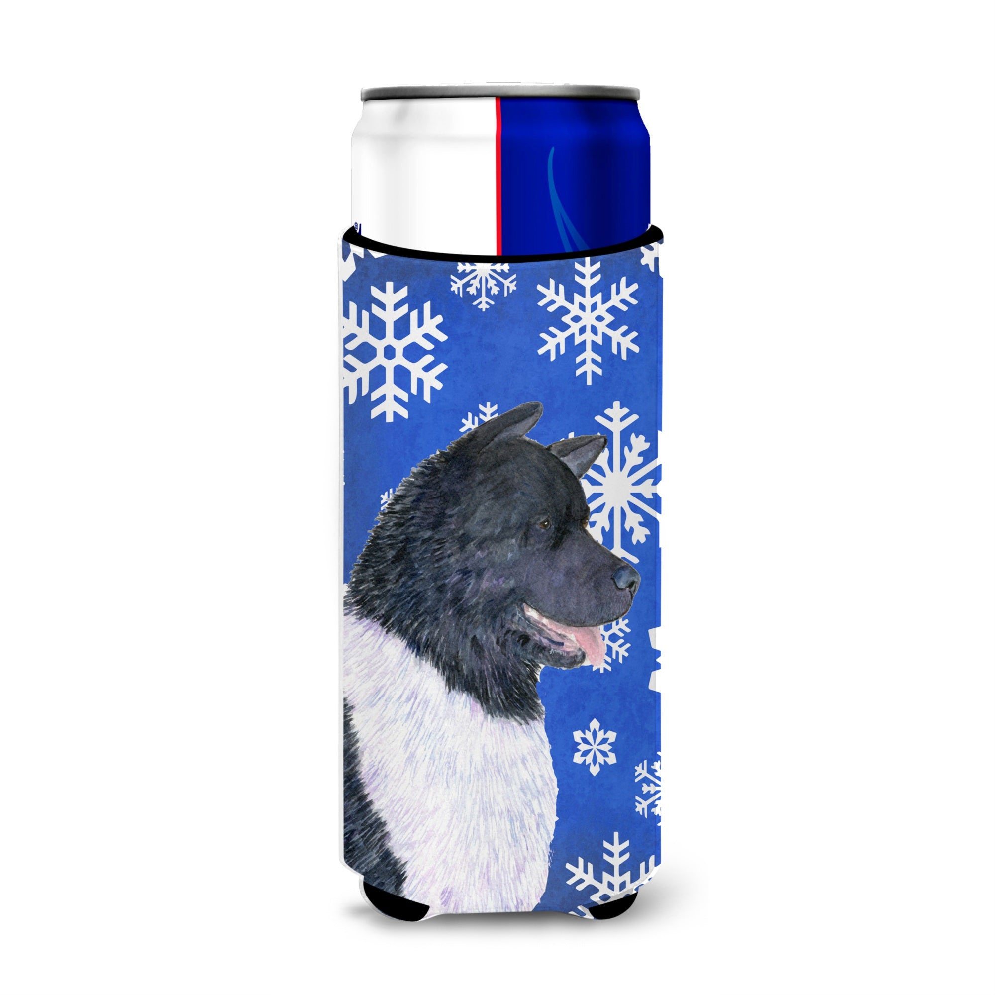 Akita Winter Snowflakes Holiday Ultra Hugger For Slim Cans