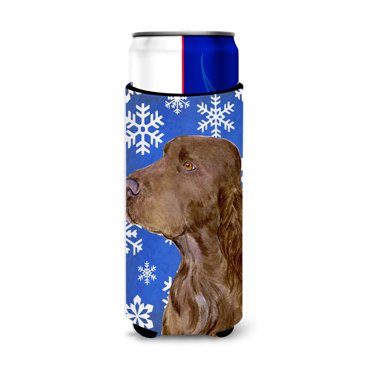 Field Spaniel Winter Snowflakes Holiday Ultra Hugger For Slim Cans