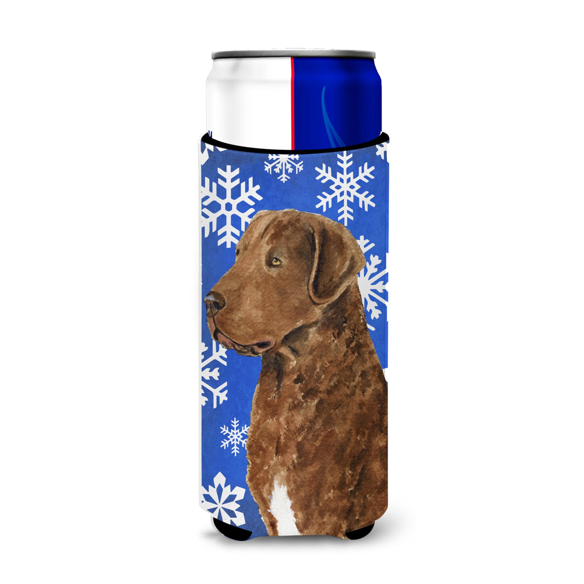 Chesapeake Bay Retriever Winter Snowflakes Holiday Ultra Hugger For Slim Cans