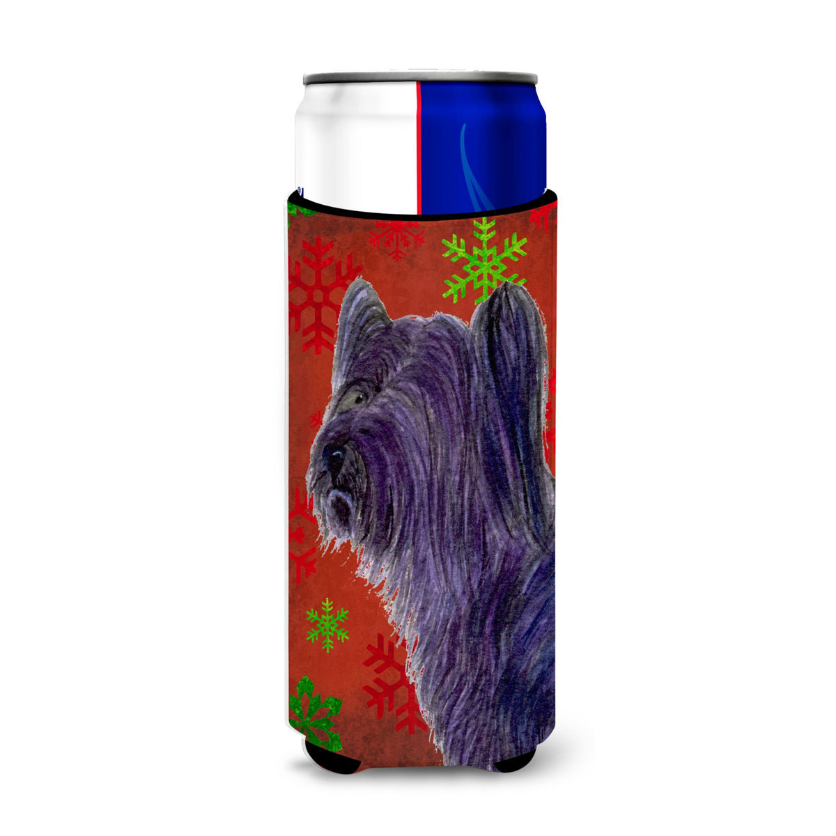 Skye Terrier Red Green Snowflake Holiday Christmas Ultra Hugger For Slim Cans