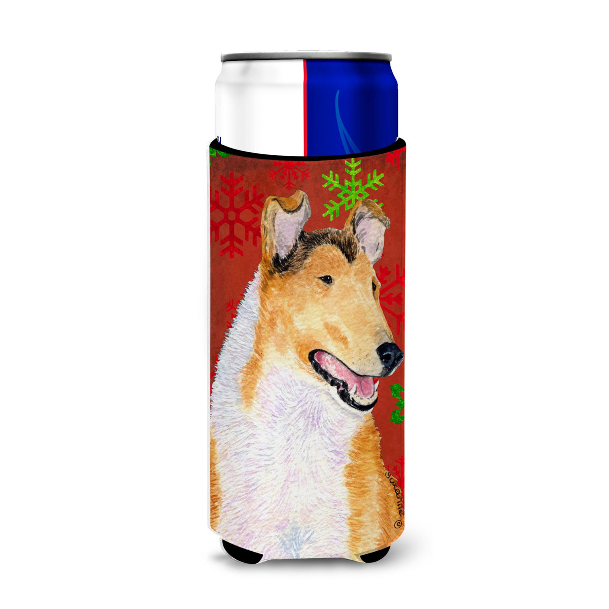 Collie Smooth Red Green Snowflakes Christmas Ultra Hugger For Slim Cans