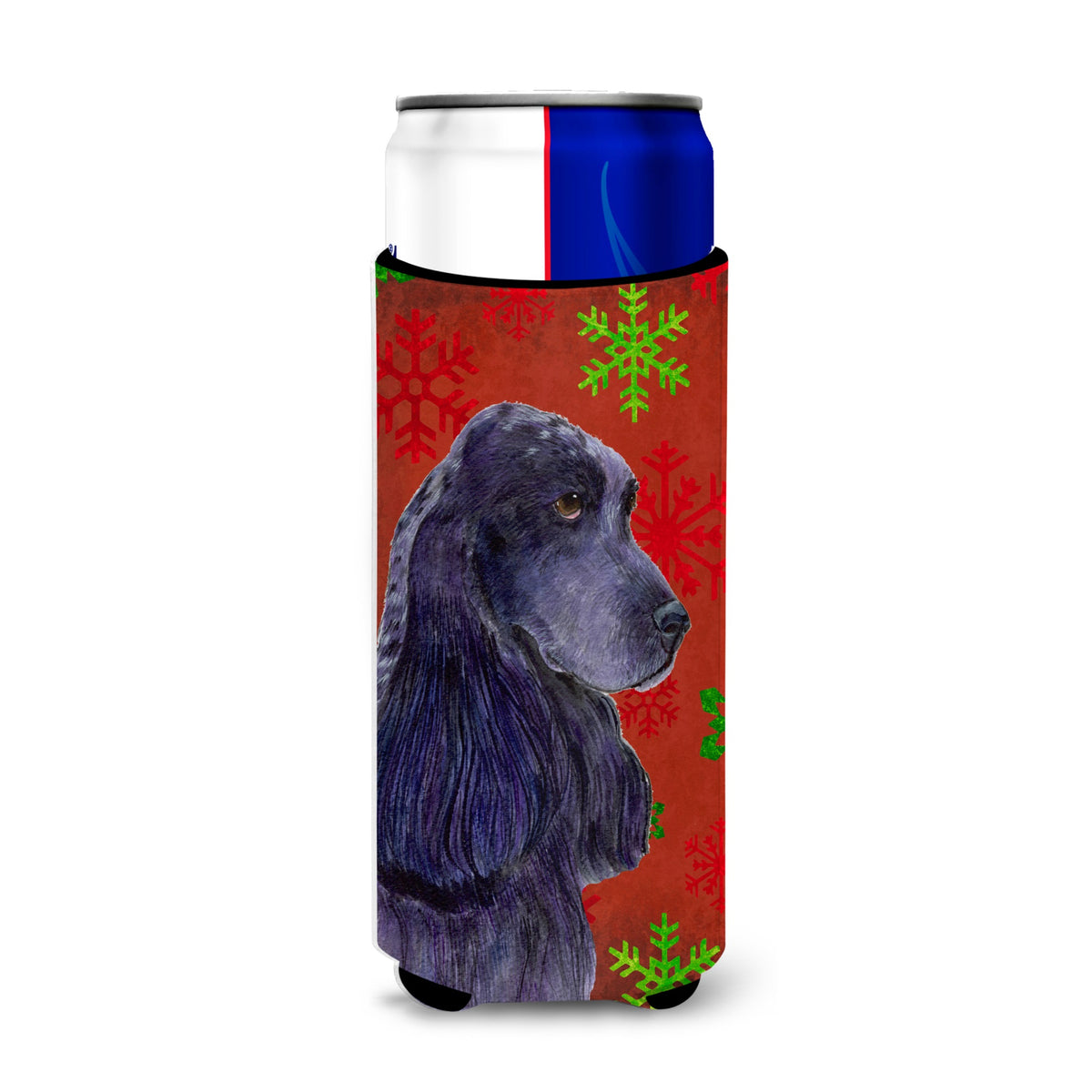 Cocker Spaniel Red Green Snowflakes Christmas Ultra Hugger For Slim Cans