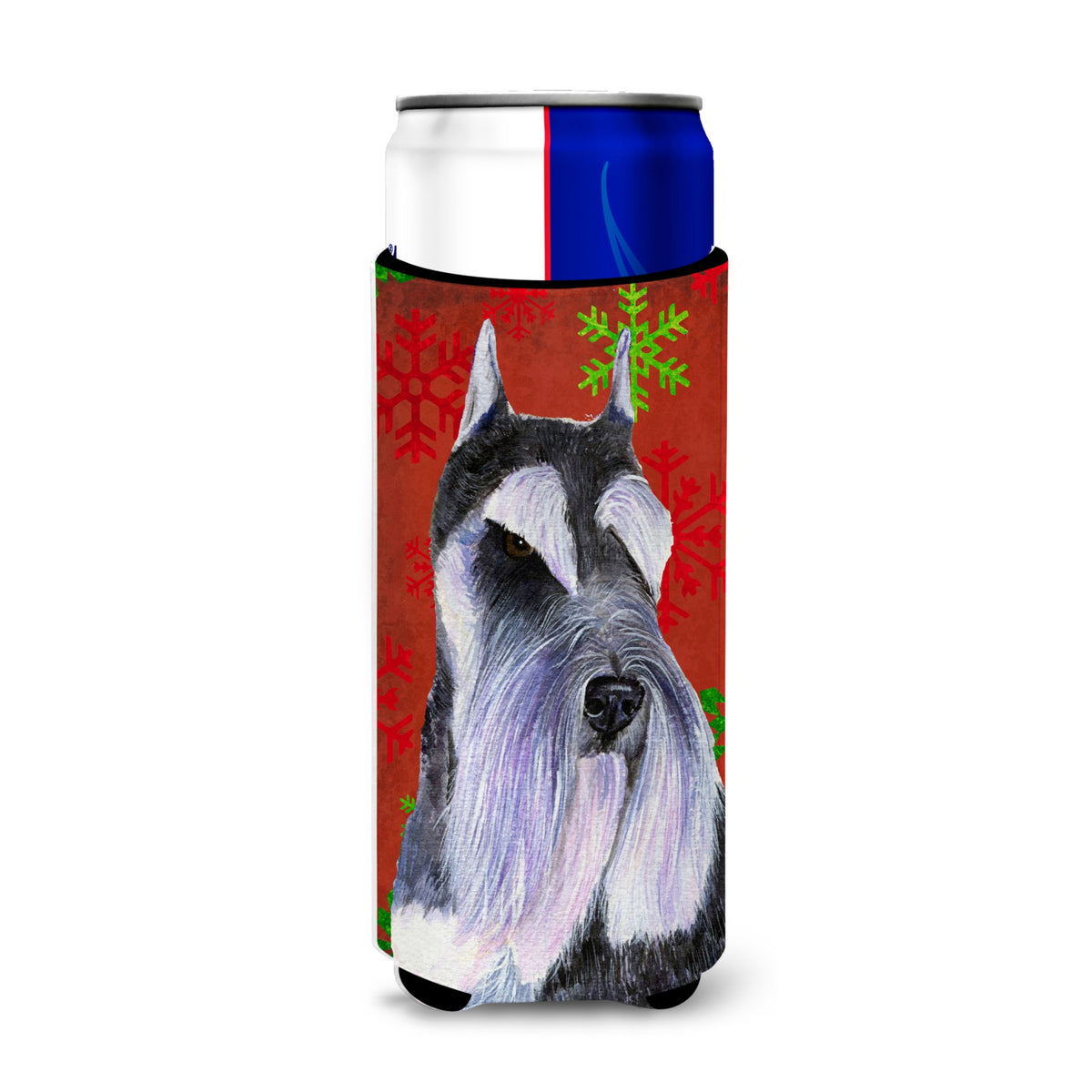 Schnauzer Red And Green Snowflakes Holiday Christmas Ultra Hugger For Slim Cans