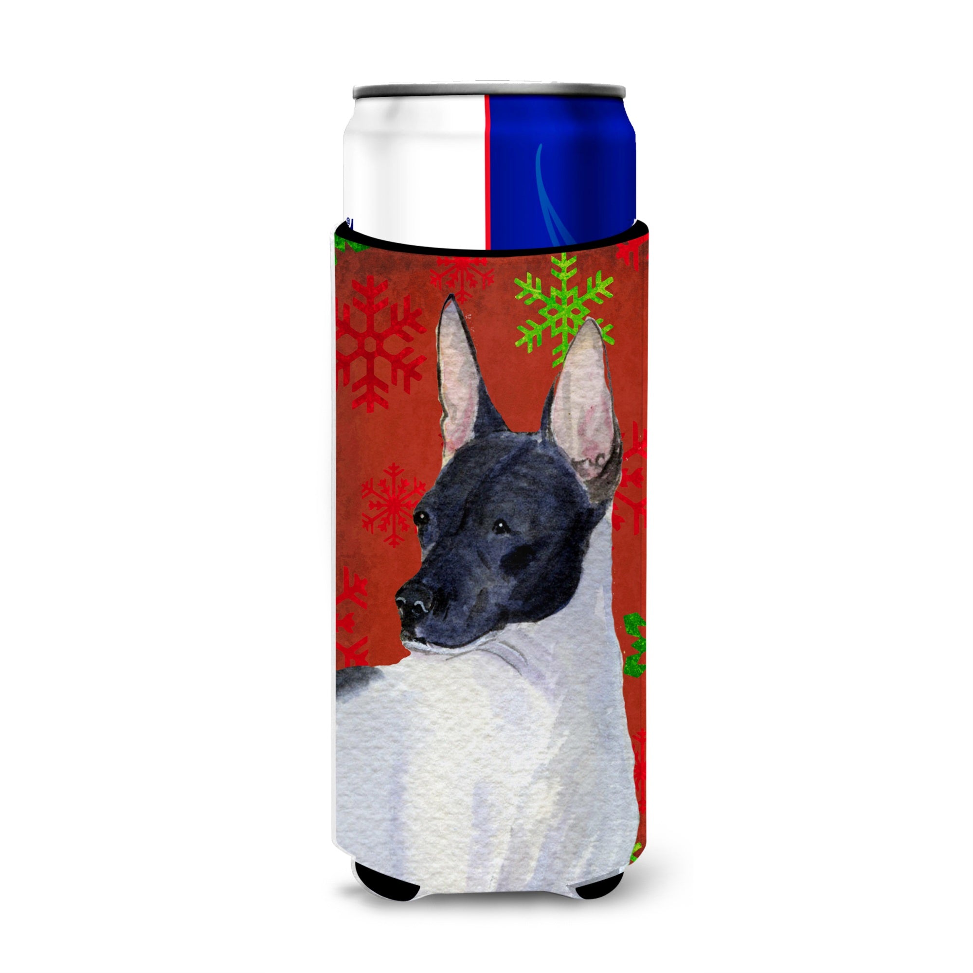 Rat Terrier Red And Green Snowflakes Holiday Christmas Ultra Hugger For Slim Cans