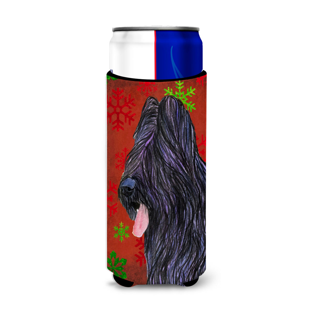 Briard Red And Green Snowflakes Holiday Christmas Ultra Hugger For Slim Cans
