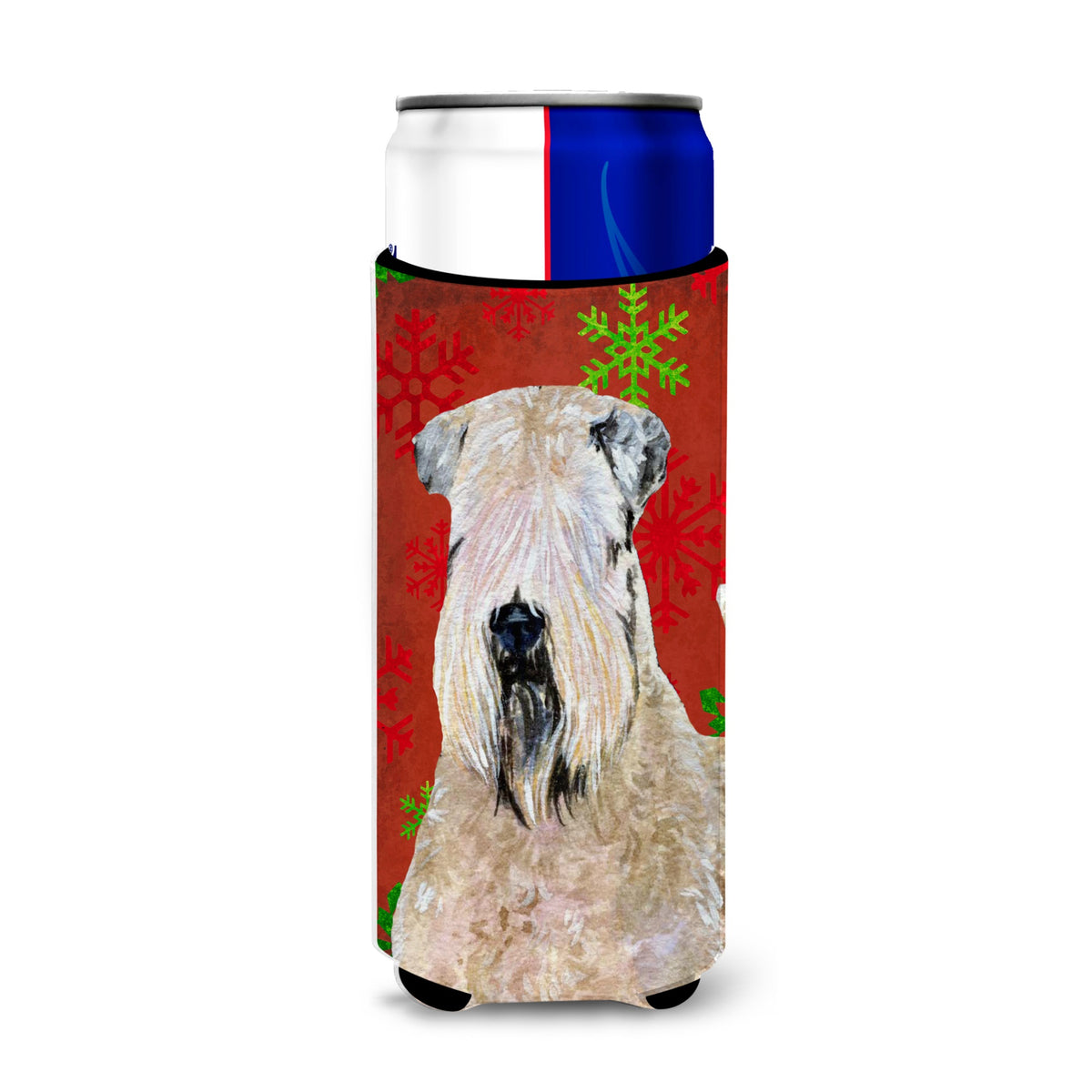 Wheaten Terrier Soft Coated Red Snowflakes Holiday Christmas Ultra Hugger For Slim Cans