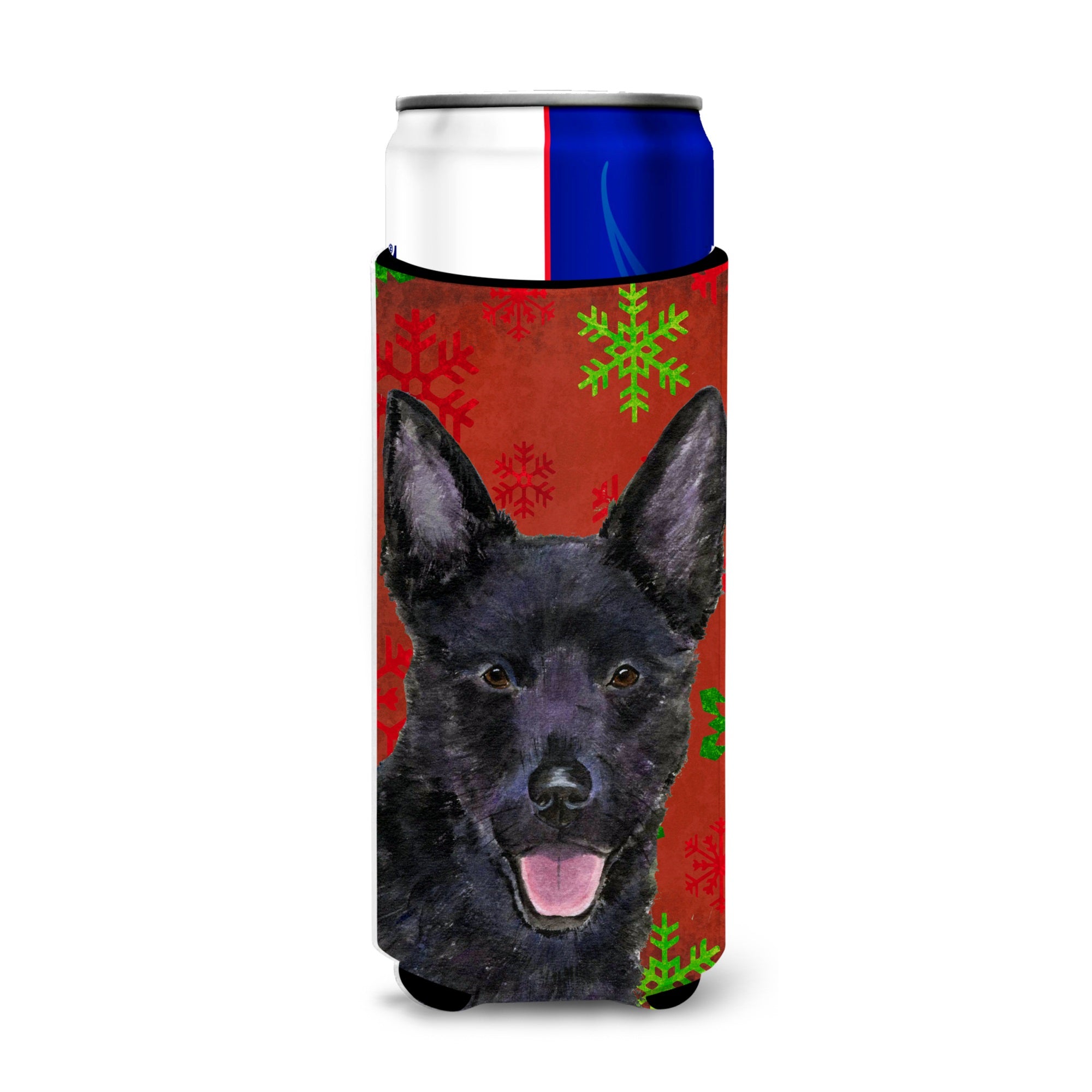 Australian Kelpie Red Green Snowflakes Christmas Ultra Hugger For Slim Cans