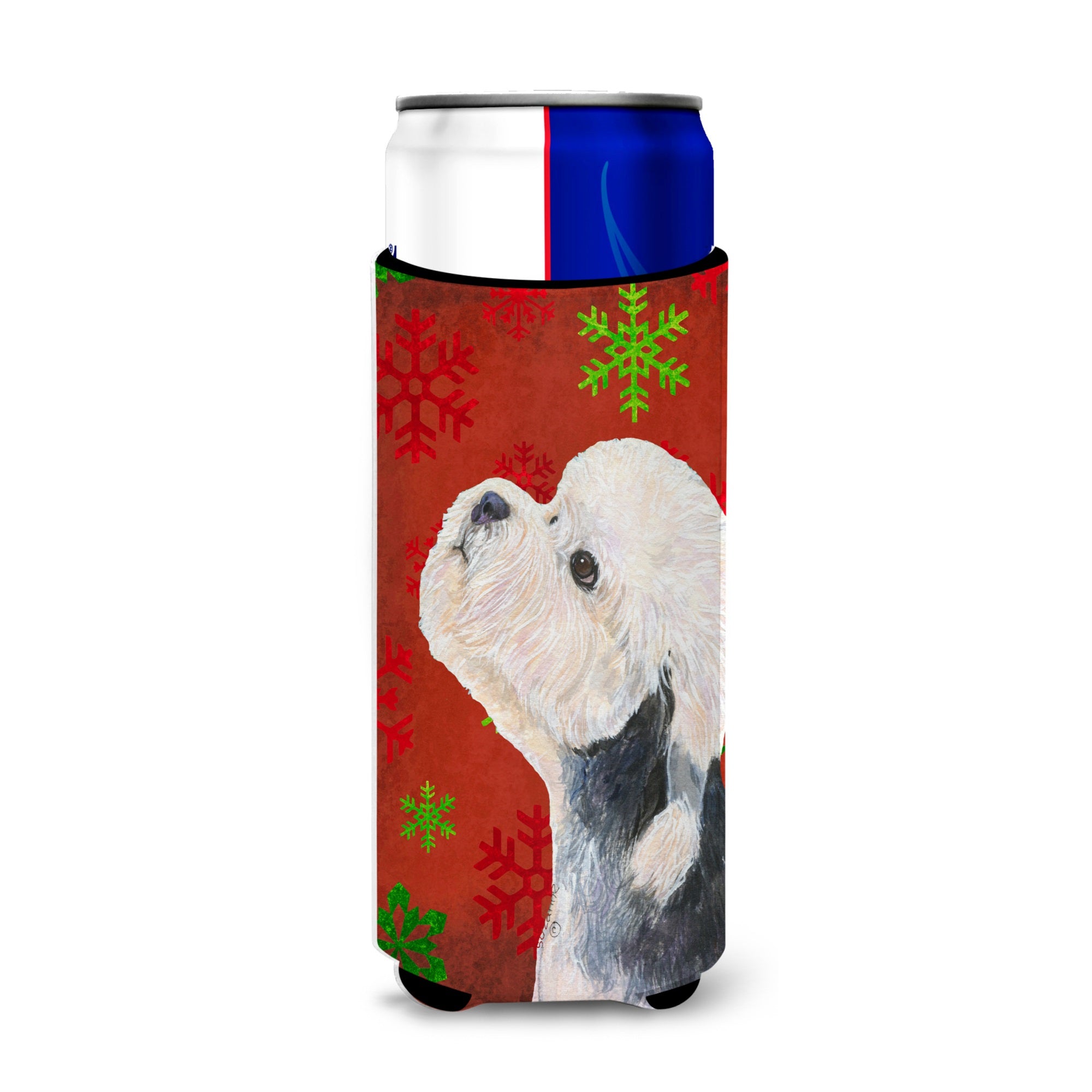 Dandie Dinmont Terrier Red Green Snowflakes Christmas Ultra Hugger For Slim Cans