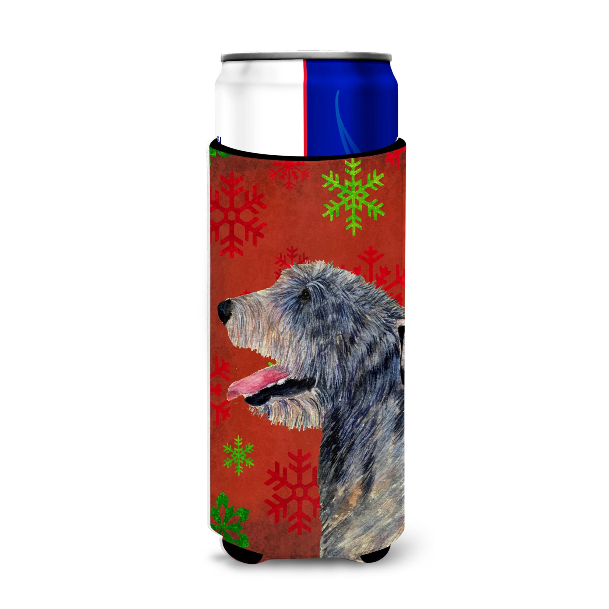 Irish Wolfhound Red And Green Snowflakes Holiday Christmas Ultra Hugger For Slim Cans