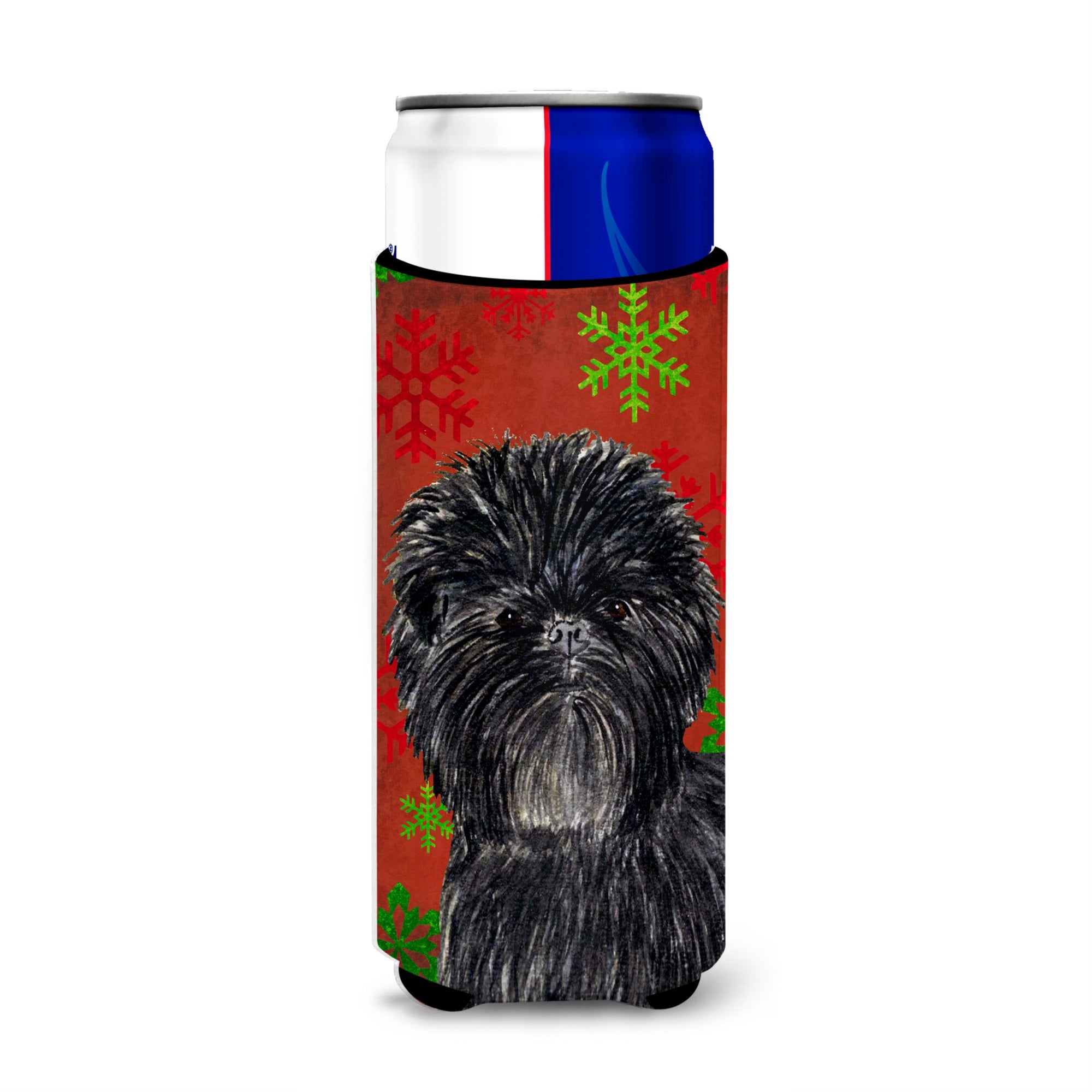 Affenpinscher Red Green Snowflakes Christmas Ultra Hugger For Slim Cans