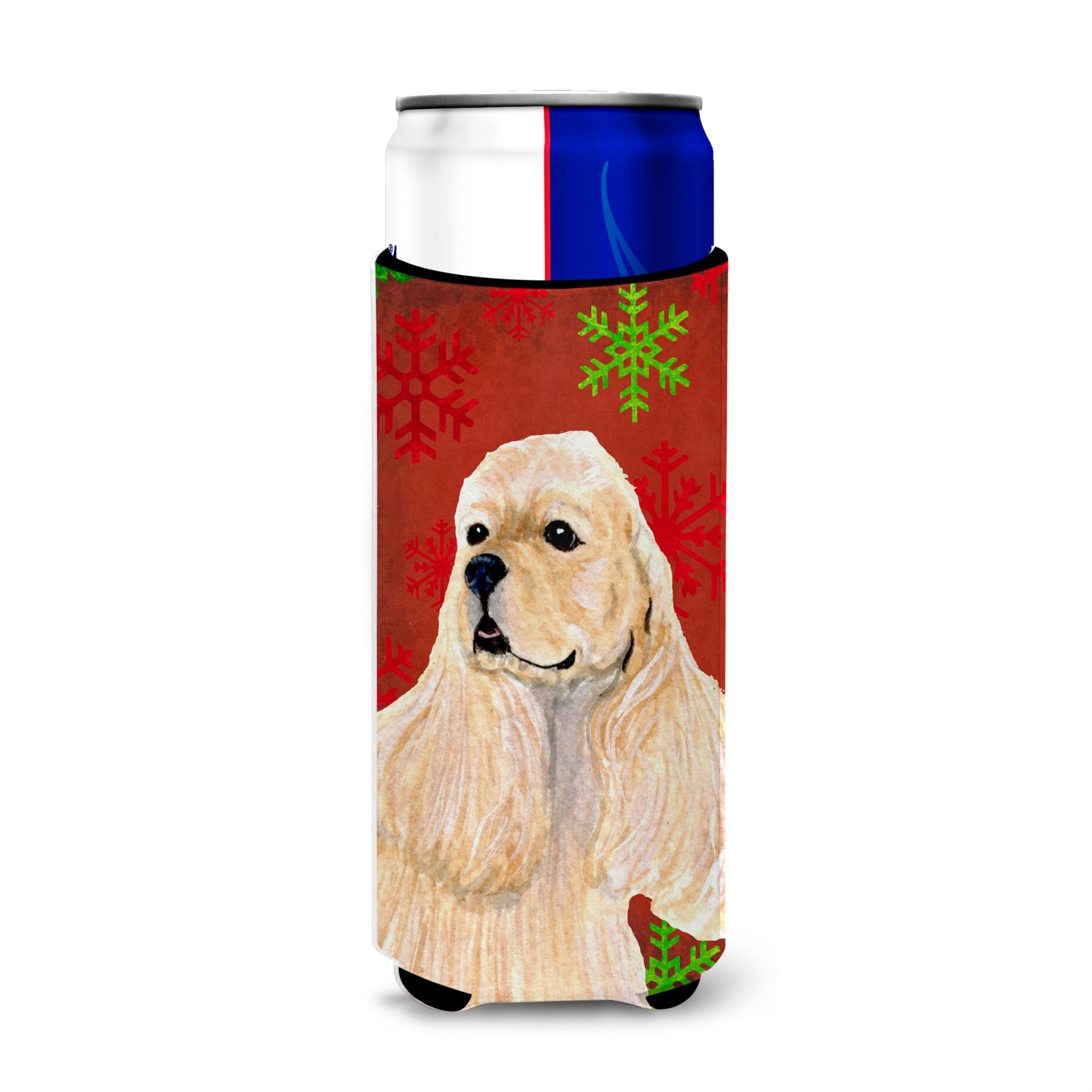Buff Cocker Spaniel Red Green Snowflakes Christmas Ultra Hugger For Slim Cans