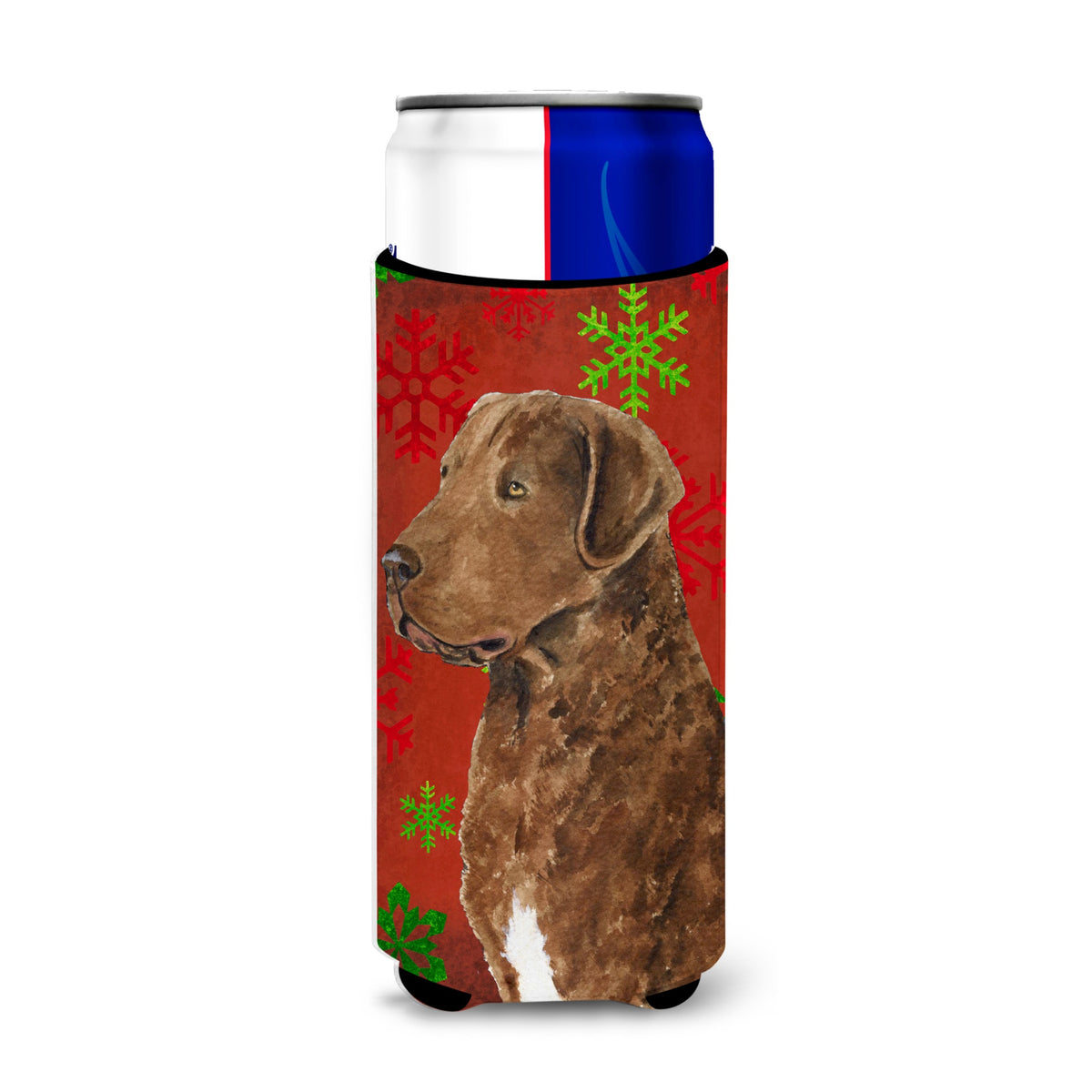 Chesapeake Bay Retriever Red Snowflakes Holiday Christmas Ultra Hugger For Slim Cans