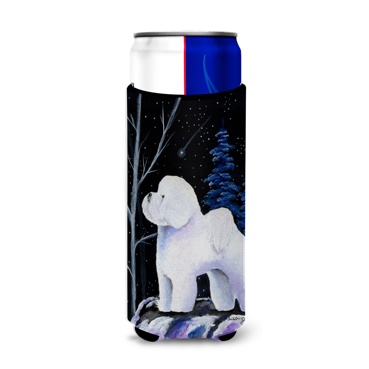 Starry Night Bichon Frise Ultra Hugger For Slim Cans