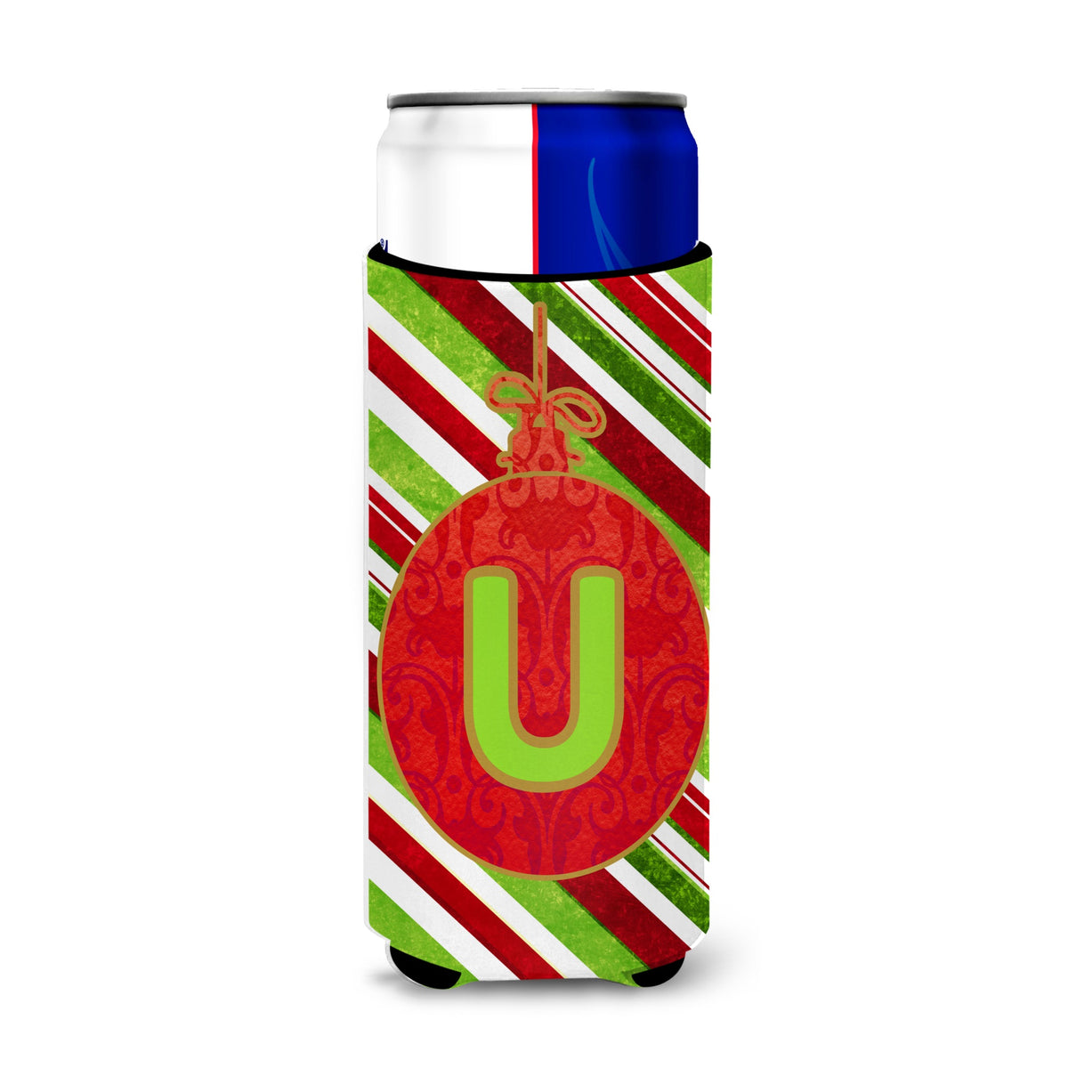 Christmas Oranment Holiday Initial Letter U Ultra Hugger For Slim Cans
