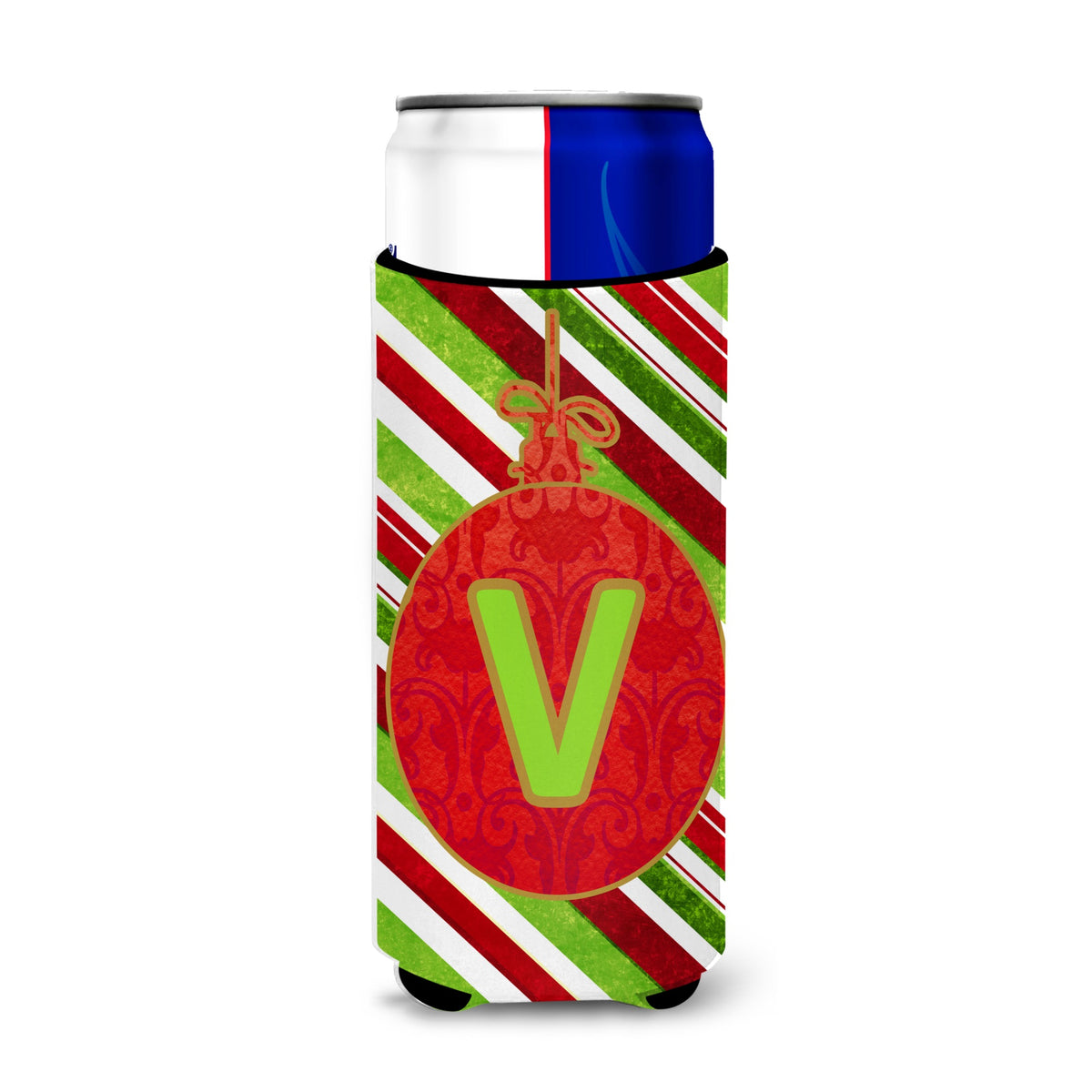 Christmas Oranment Holiday Initial Letter V Ultra Hugger For Slim Cans