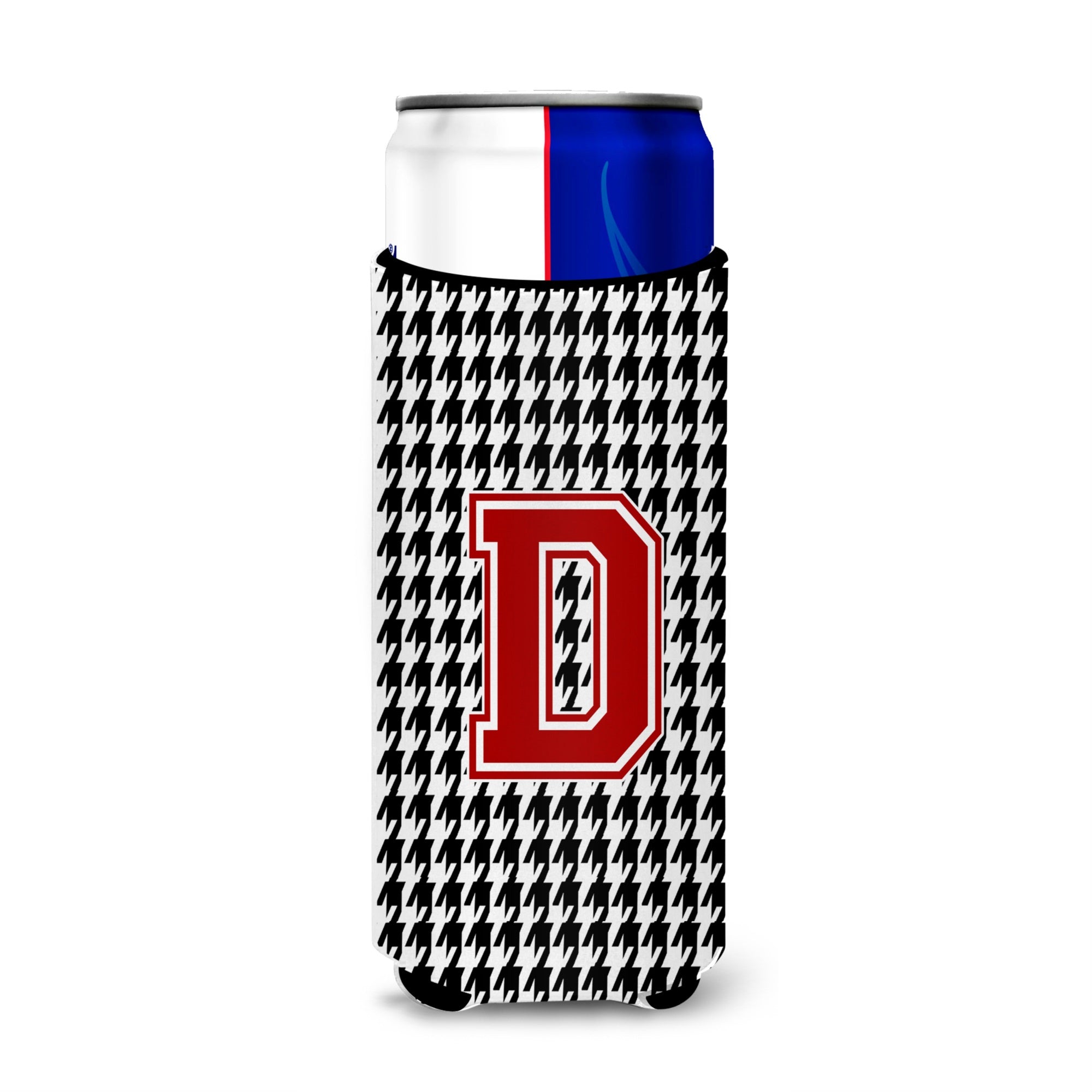 Letter D Monogram - Houndstooth Black Ultra Hugger For Slim Cans