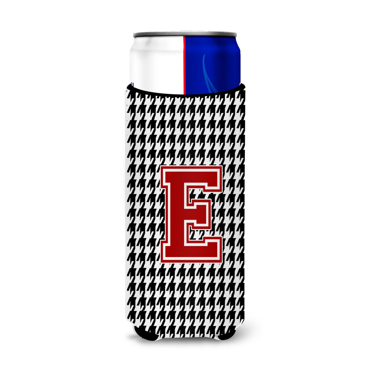 Letter E Monogram - Houndstooth Black Ultra Hugger For Slim Cans
