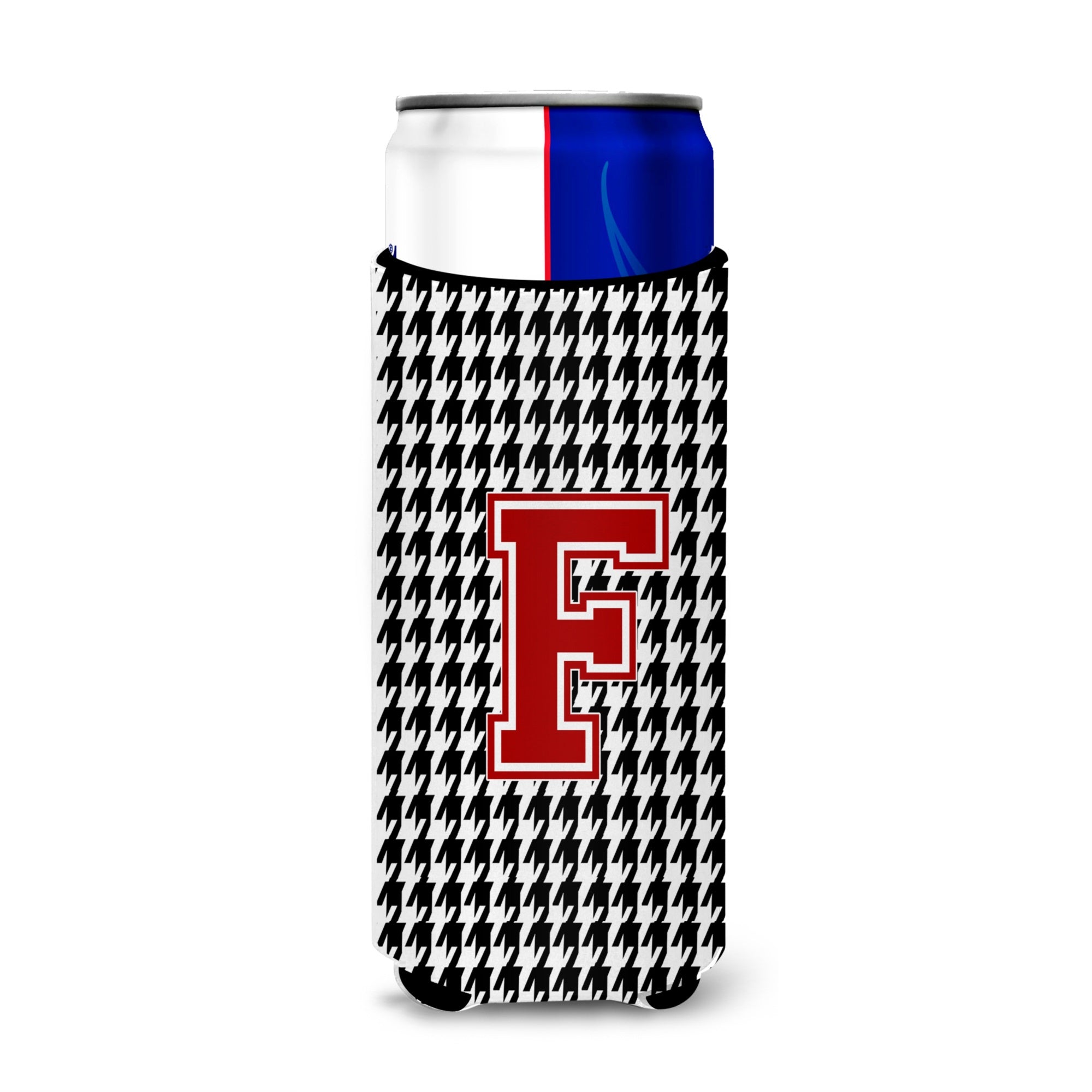 Letter F Monogram - Houndstooth Black Ultra Hugger For Slim Cans