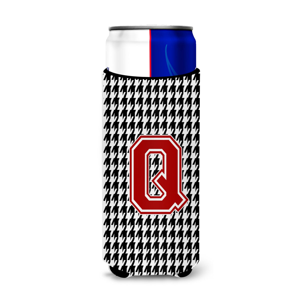 Letter Q Monogram - Houndstooth Black Ultra Hugger For Slim Cans