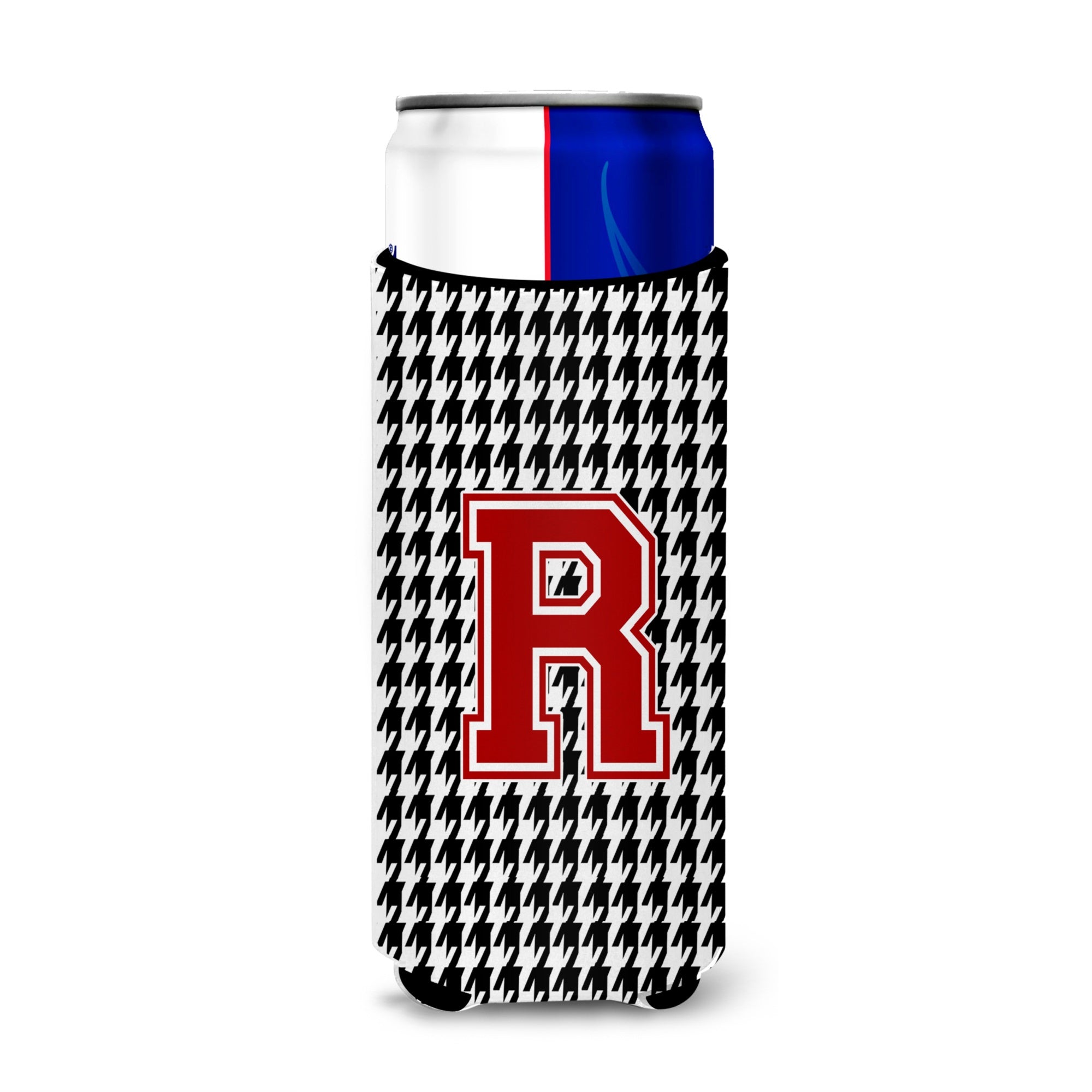 Letter R Monogram - Houndstooth Black Ultra Hugger For Slim Cans
