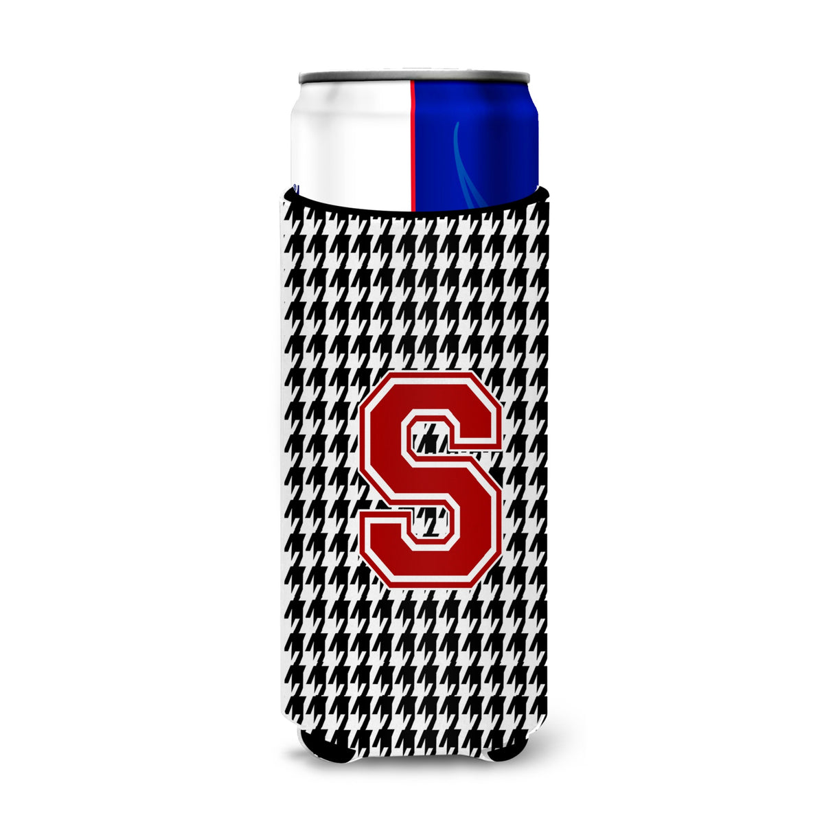 Letter S Monogram - Houndstooth Black Ultra Hugger For Slim Cans