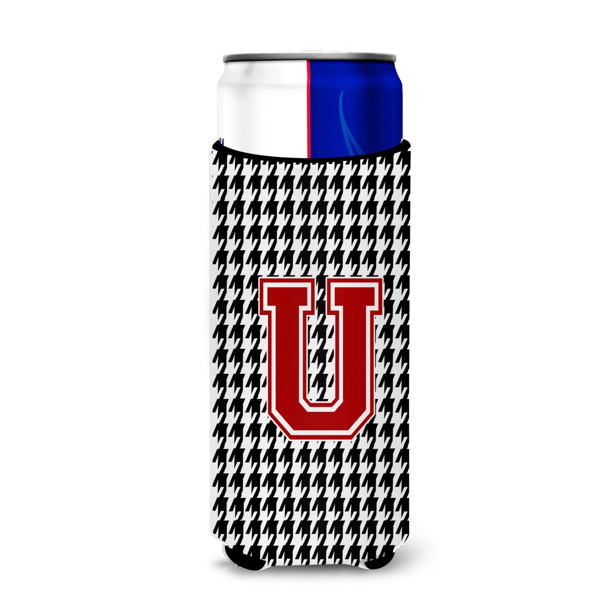 Letter U Monogram - Houndstooth Black Ultra Hugger For Slim Cans