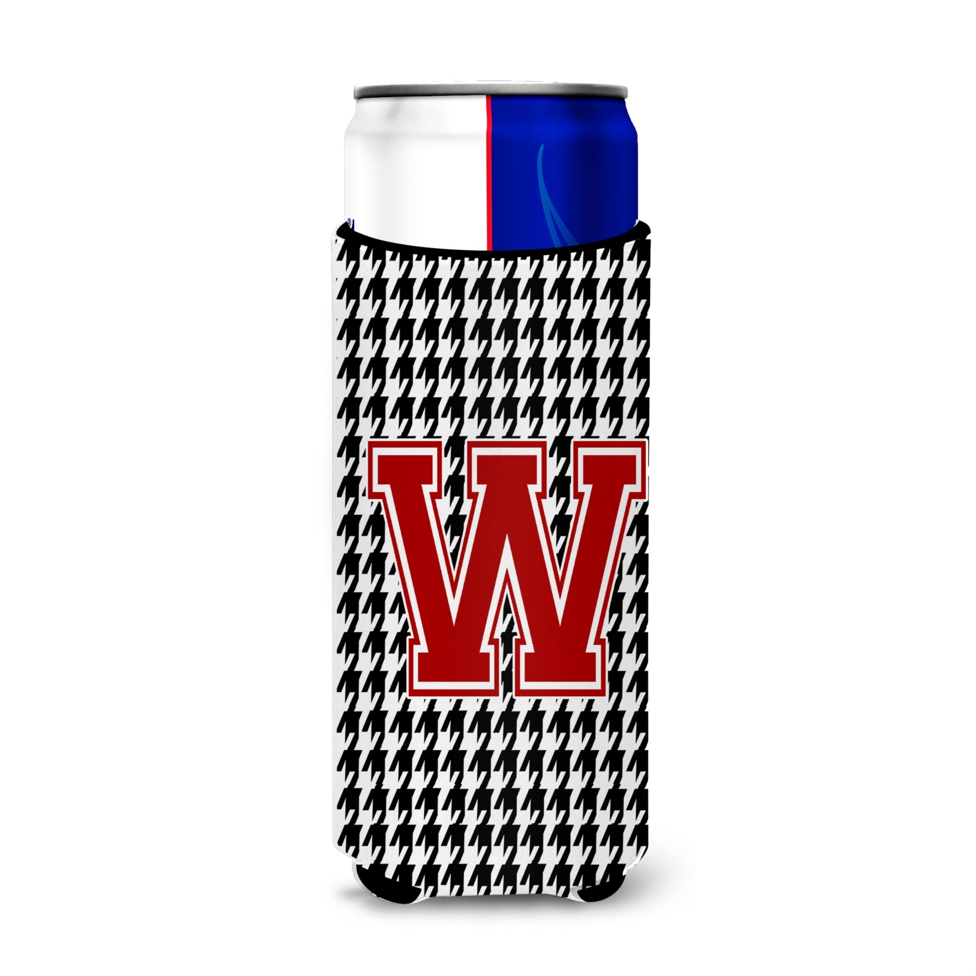 Letter W Monogram - Houndstooth Black Ultra Hugger For Slim Cans